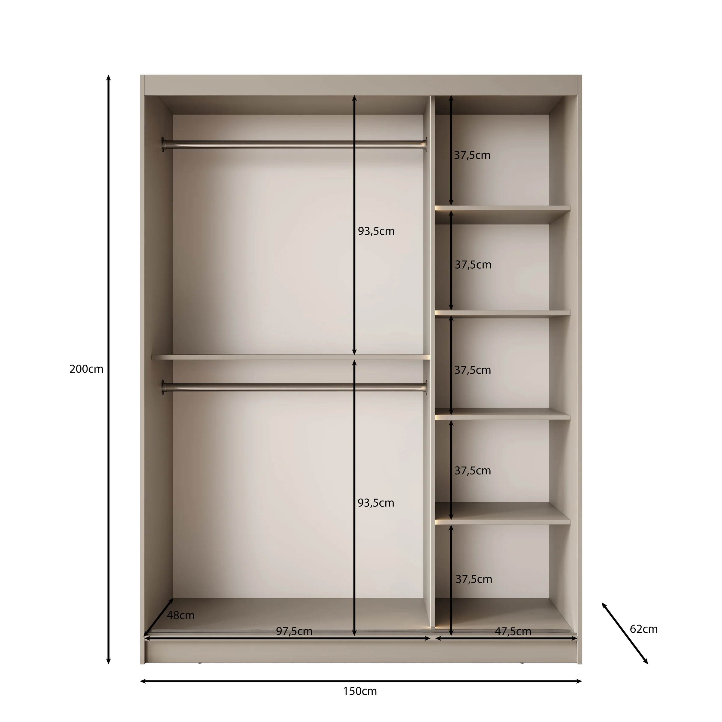 Bunaro - Kledingkast - Beige - 150x62x200 cm - Image 5