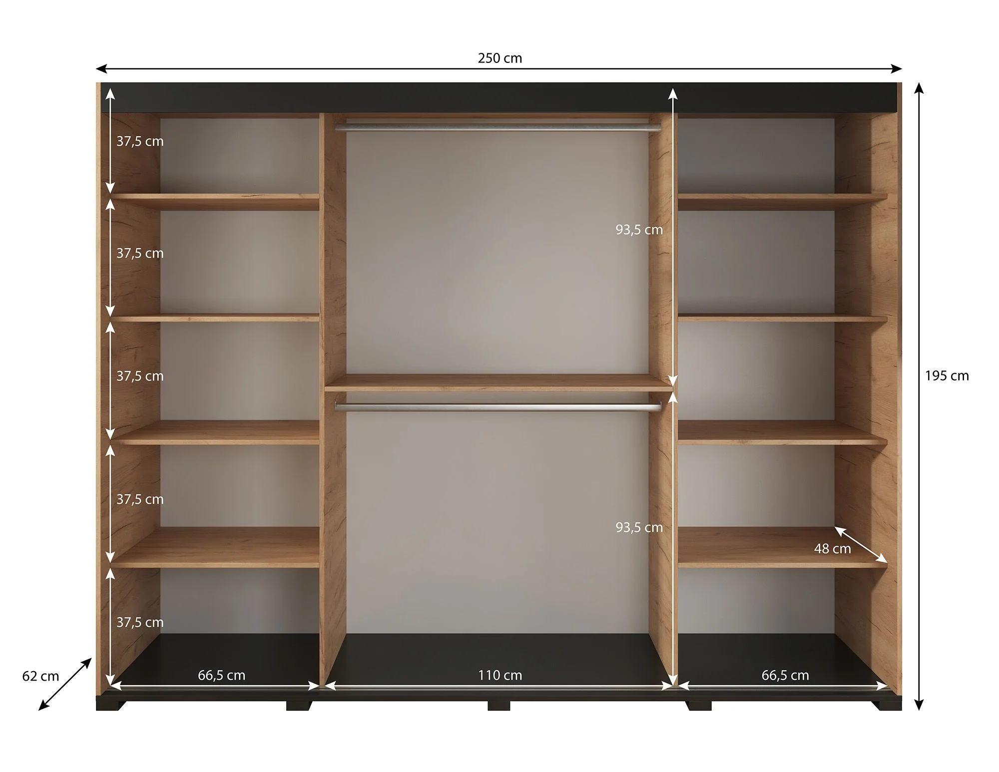 Crown - Kledingkast met schuifdeuren - Eiken - 250x62x195 cm - Image 5