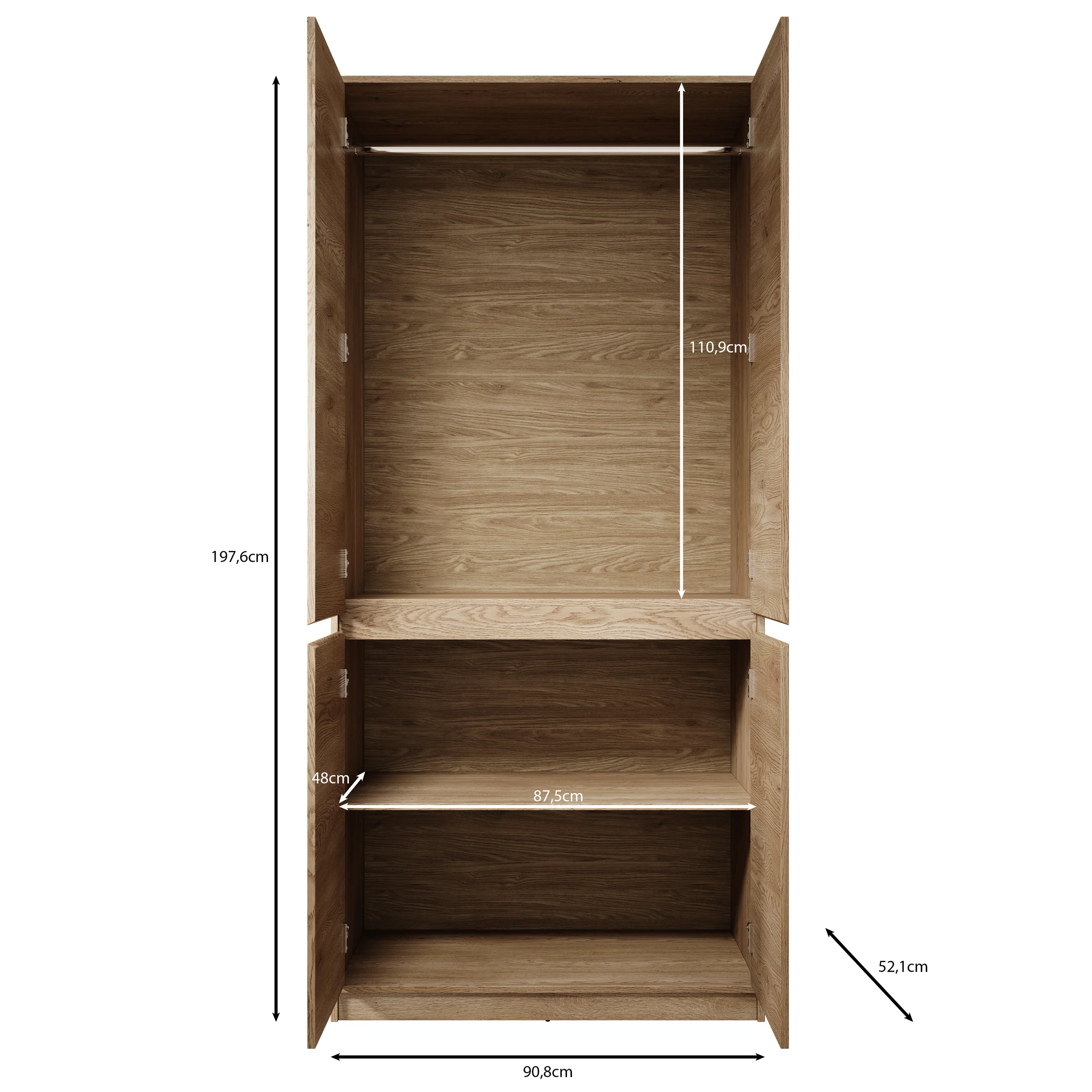 Cuarto - Kledingkast 4-deurs - Eiken - 91x52x198 cm - Image 5