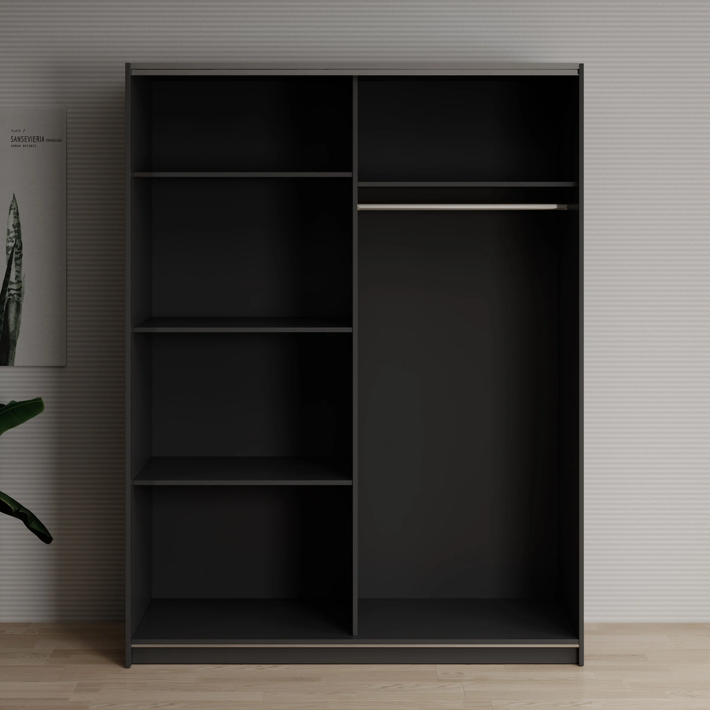 Deliryon - Kledingkast met schuifdeuren - Zwart - 151x62x198 cm - Image 2