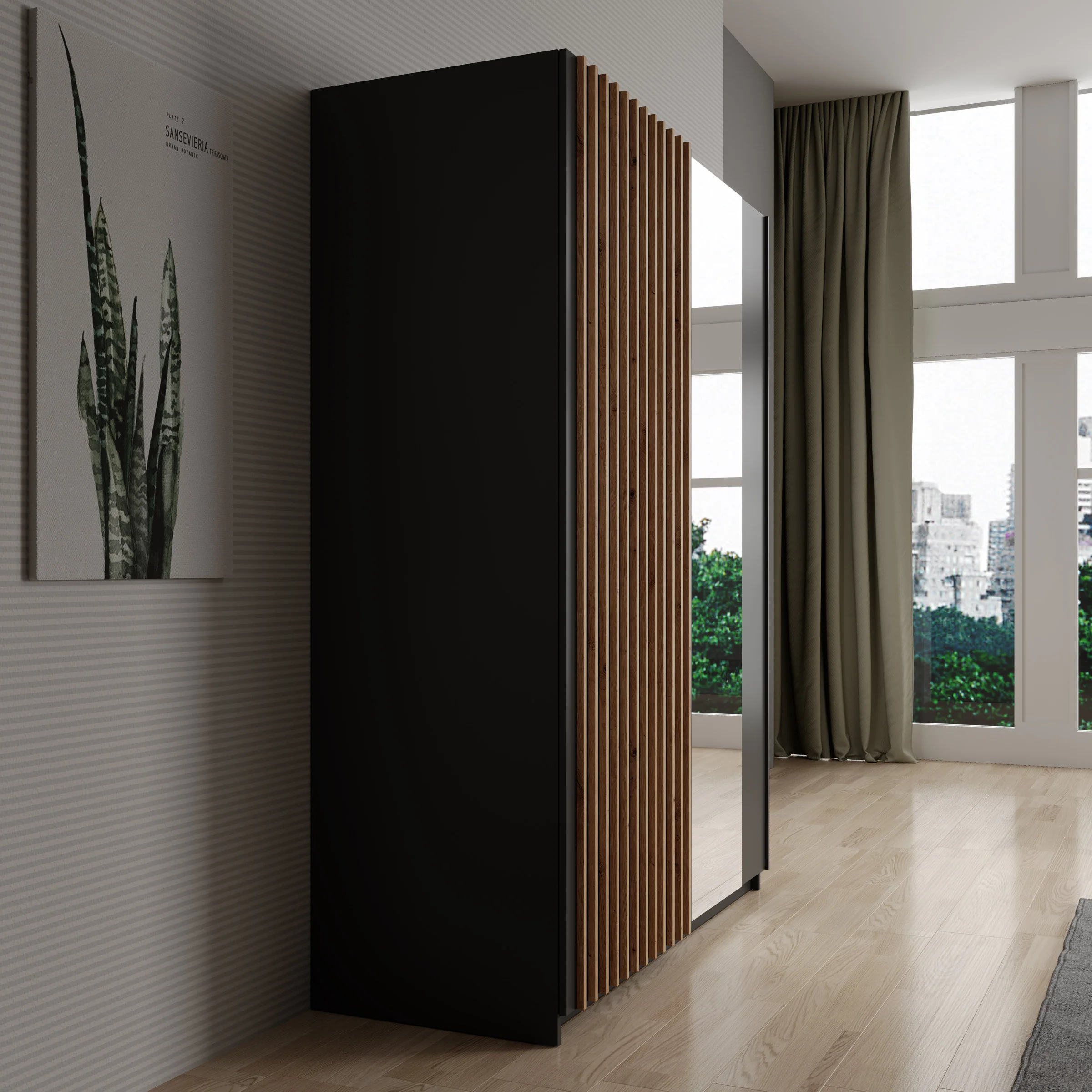 Deliryon - Kledingkast met schuifdeuren - Zwart - 151x62x198 cm - Image 4
