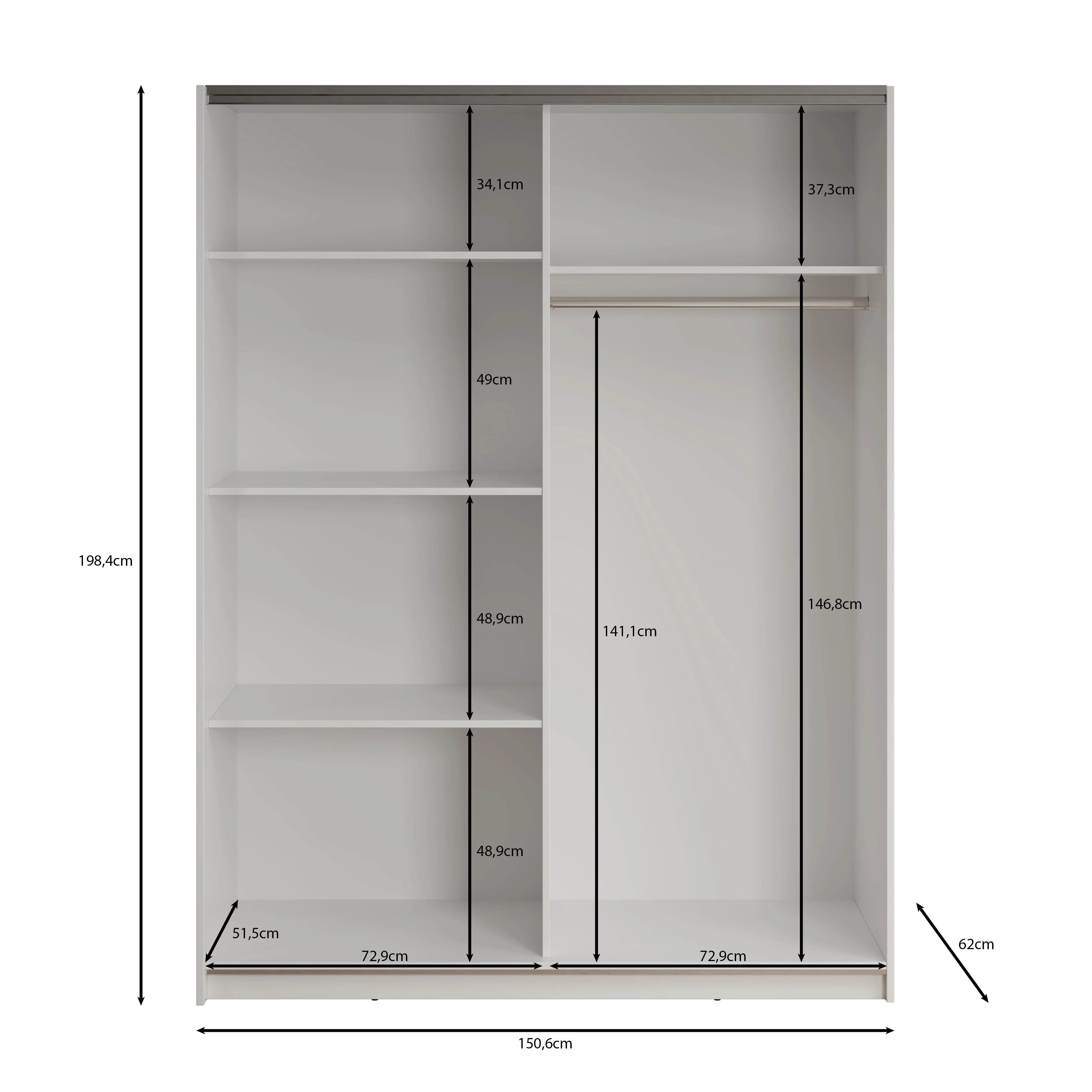 Deliryon - Kledingkast met schuifdeuren - Zwart - 151x62x198 cm - Image 5