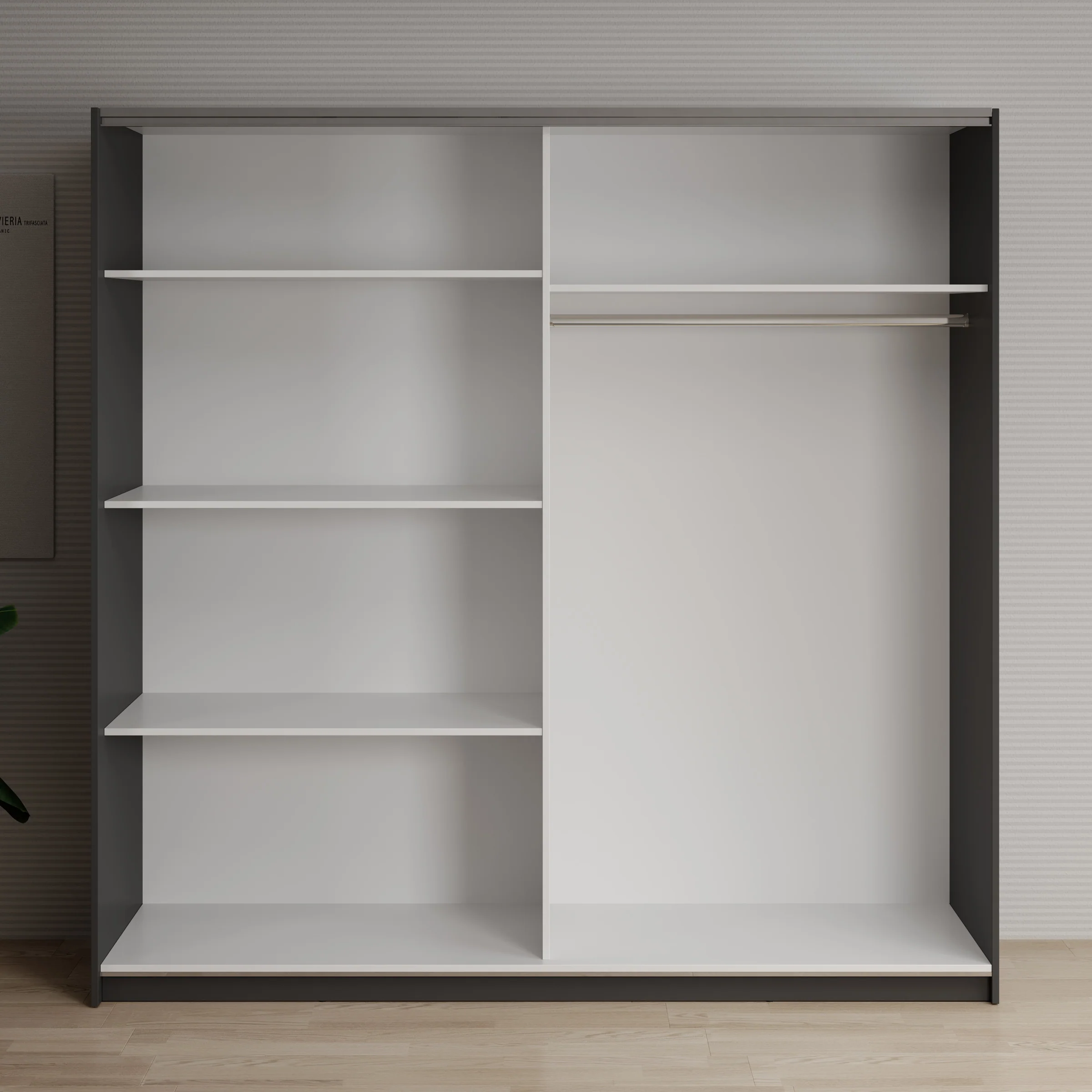 Deliryon - Kledingkast met schuifdeuren - Zwart - 200x62x199 cm - Image 2