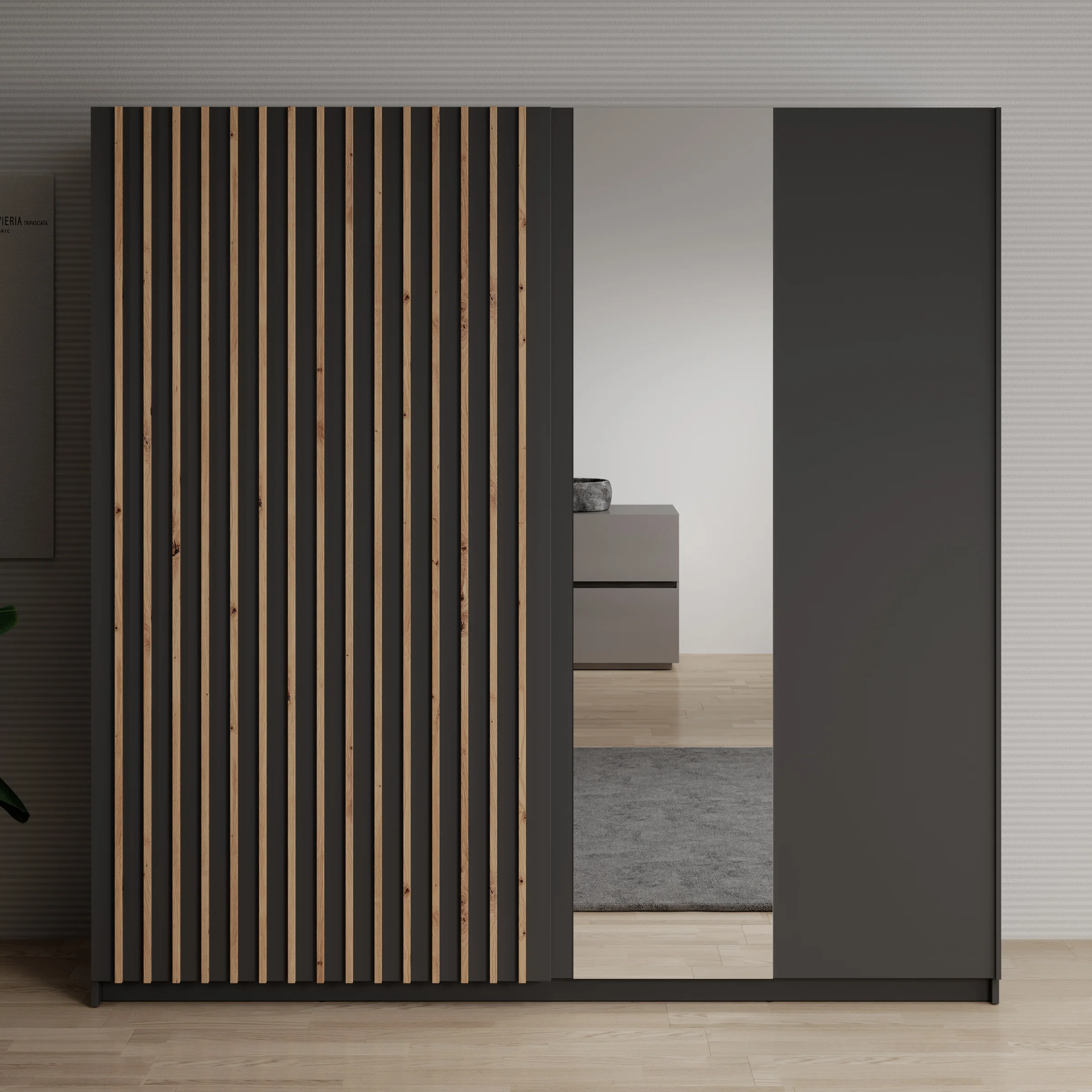 Deliryon - Kledingkast met schuifdeuren - Zwart - 200x62x199 cm - Image 3