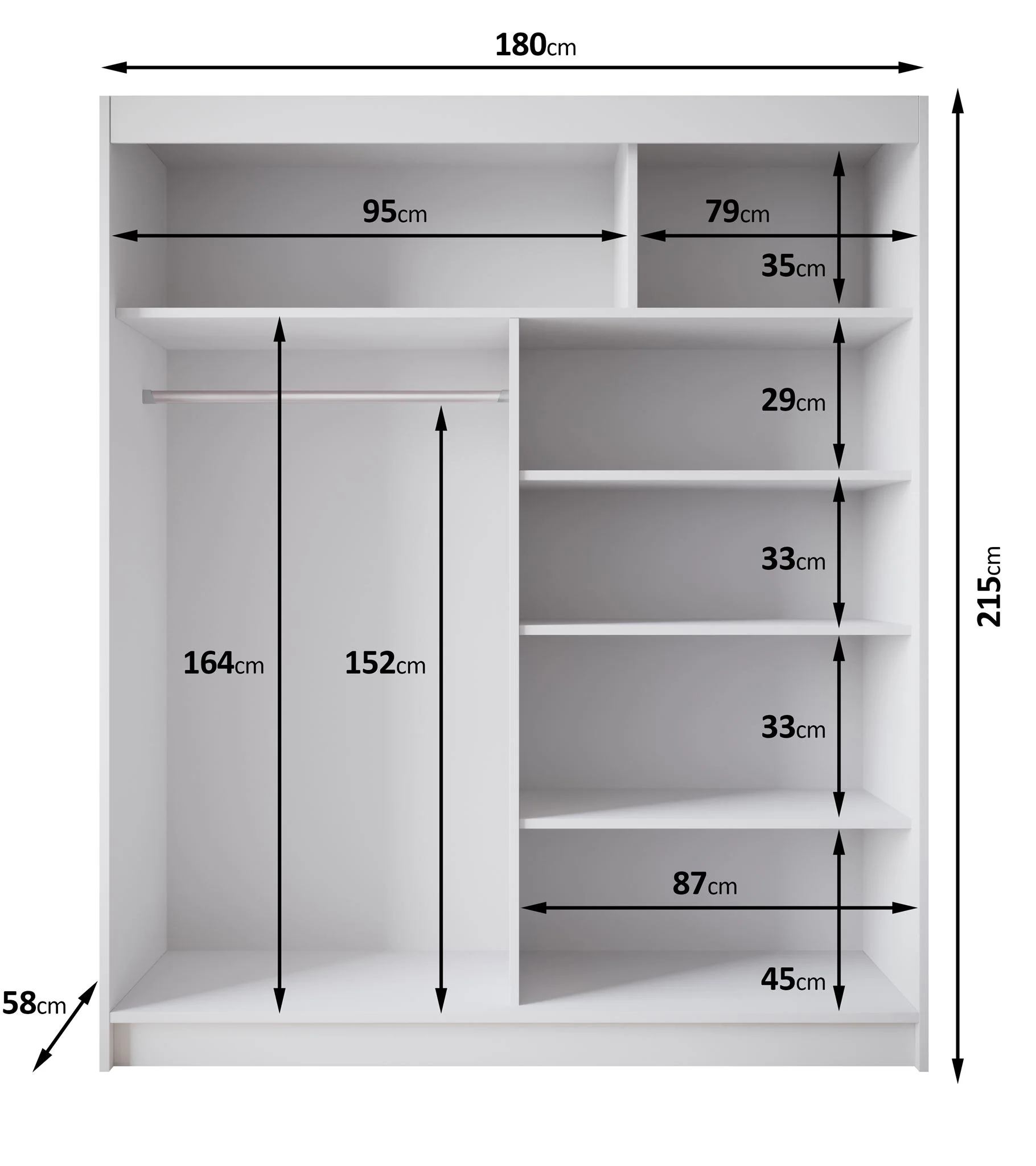 Eagle - Kledingkast met schuifdeuren - Beige - 180x58x215 cm - Image 5