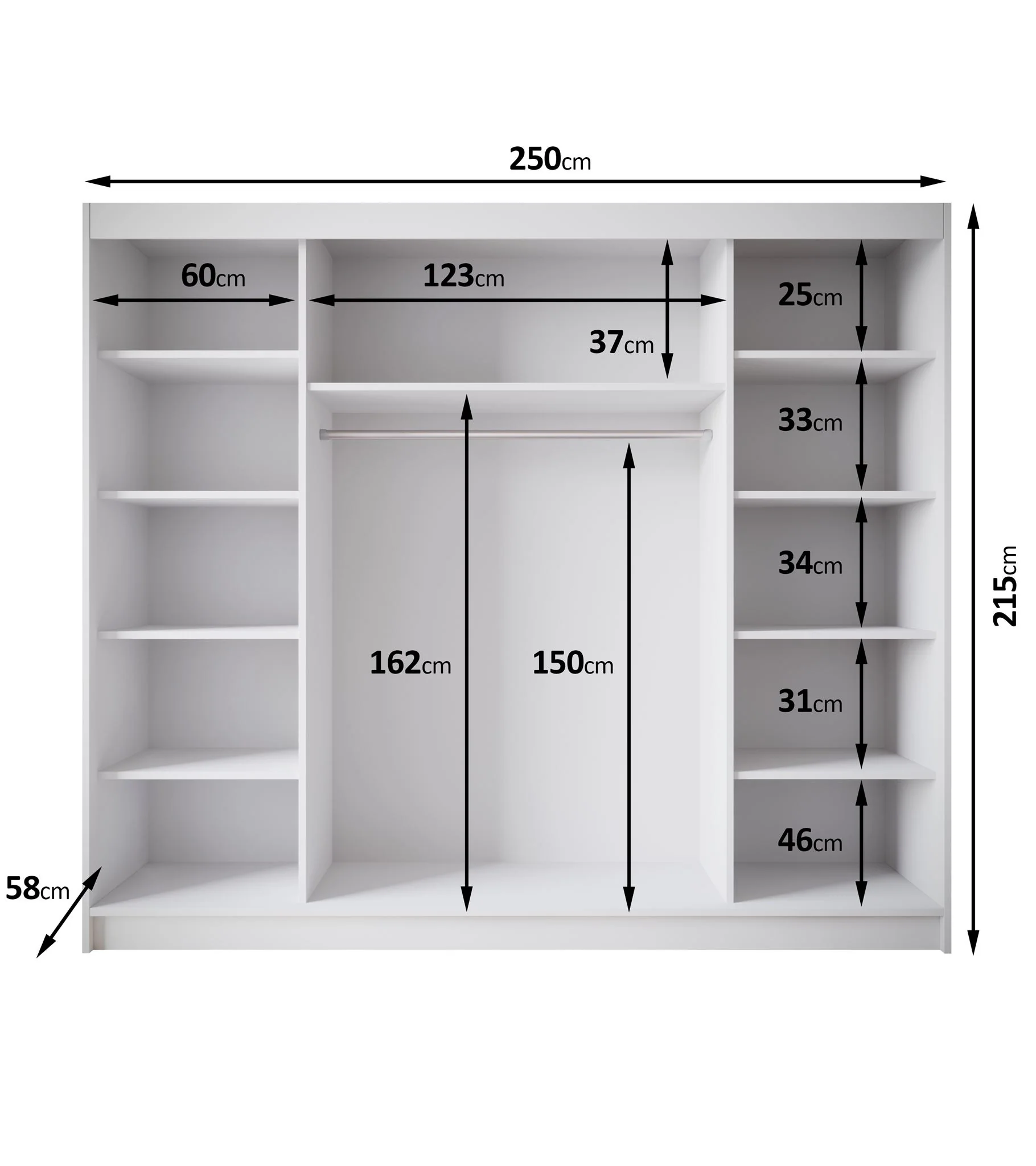 Eagle - Kledingkast met schuifdeuren - Beige - 250x58x215 cm - Image 5