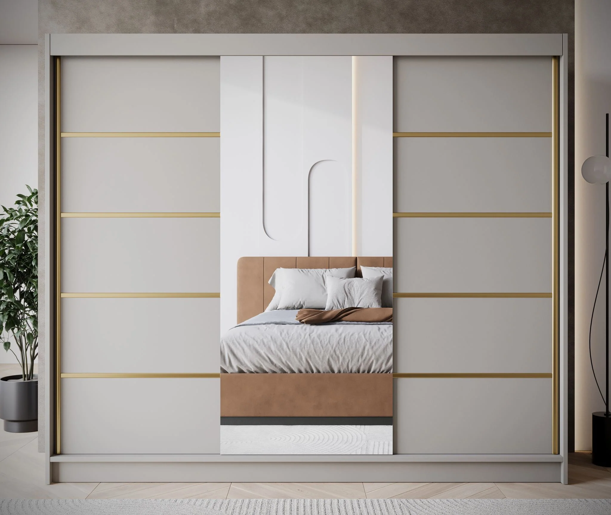Eagle - Kledingkast met spiegel - Beige - 250x58x215 cm - Image 2
