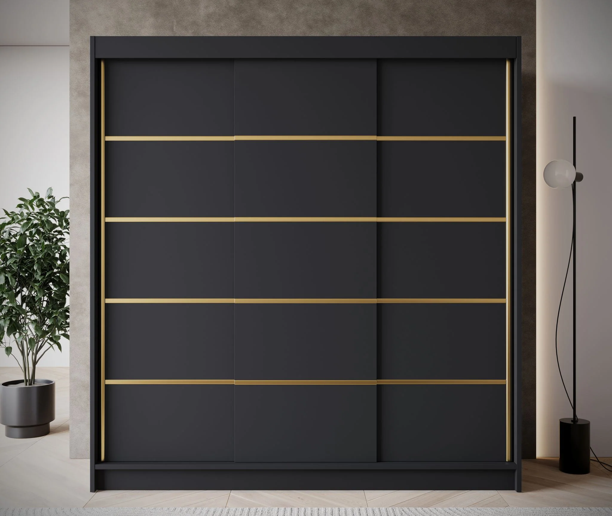 Eagle - Kledingkast met schuifdeuren - Zwart - 200x58x215 cm - Image 2