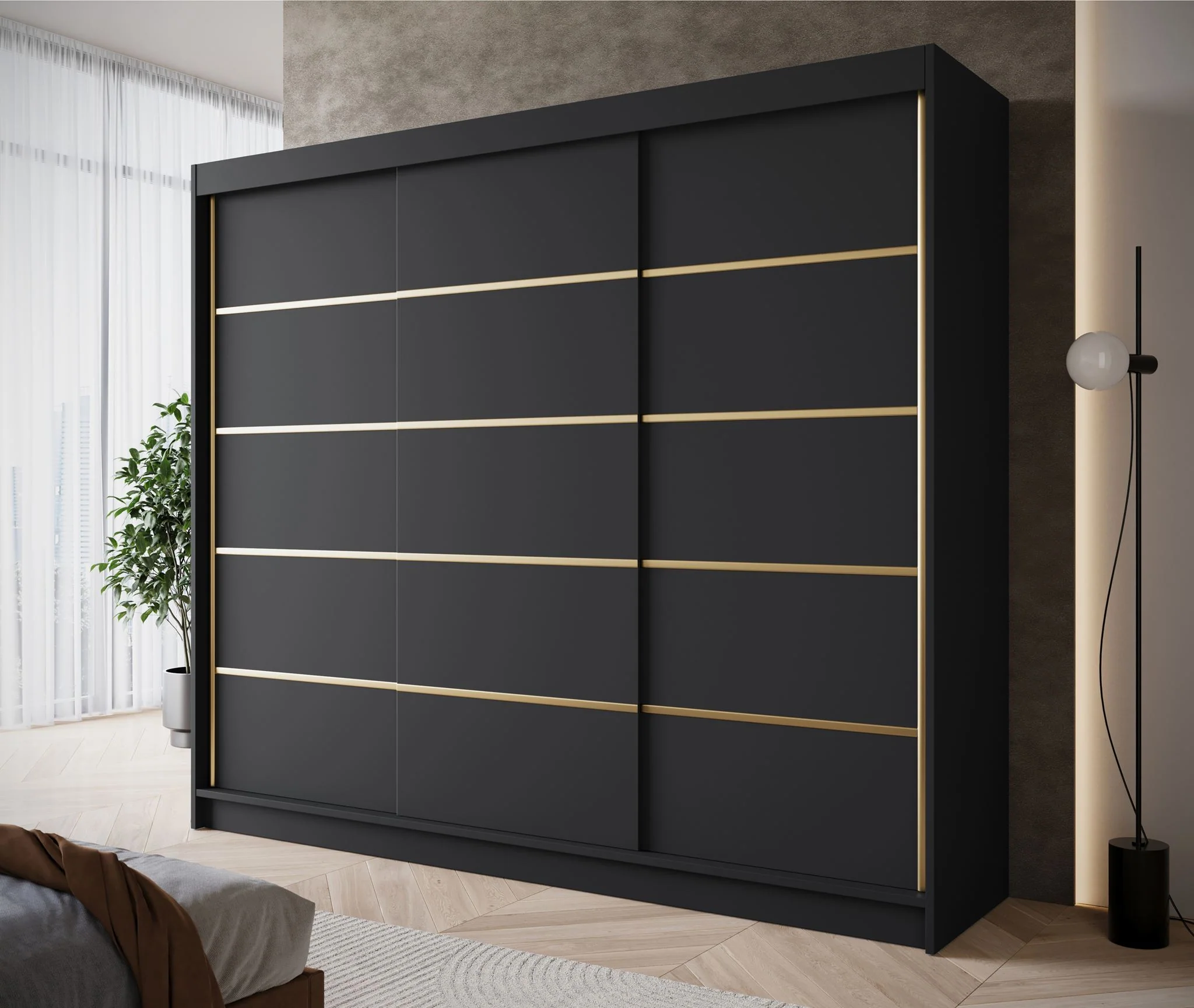 Eagle - Kledingkast met schuifdeuren - Zwart - 250x58x215 cm