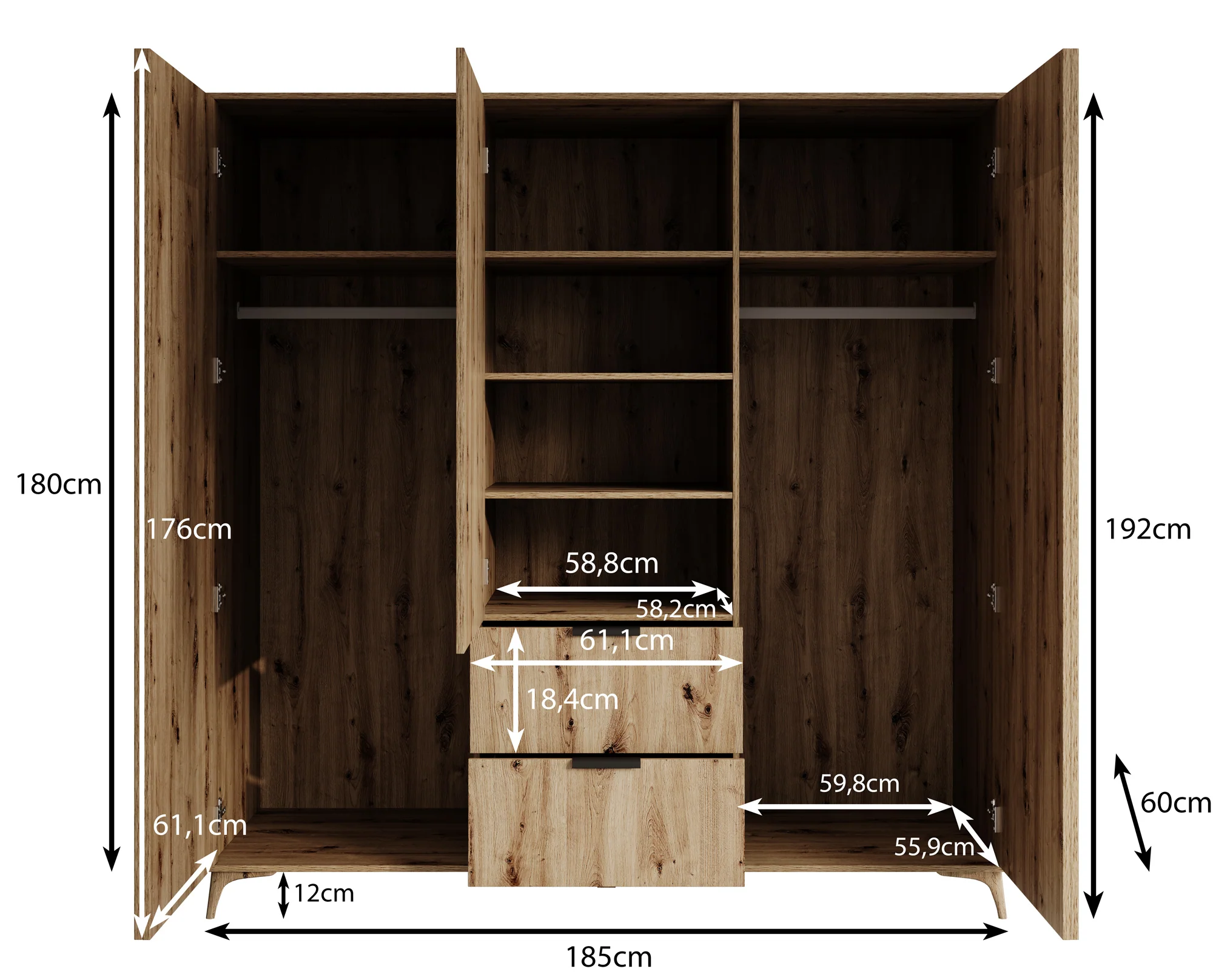 Evy - Kledingkast 3-deurs - Eiken - 185x60x192 cm - Image 5