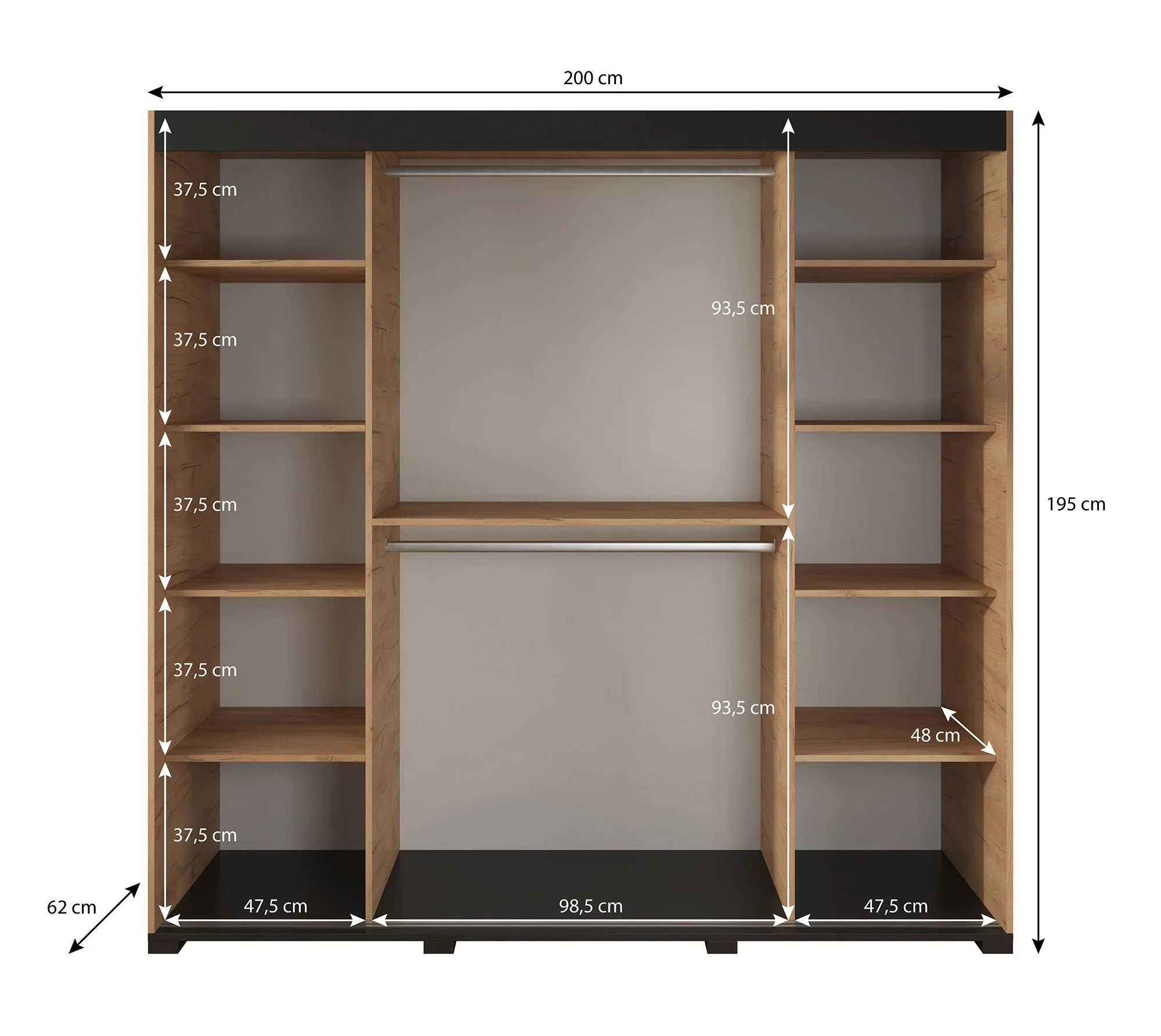 Fabio - Kledingkast met schuifdeuren - Eiken - 200x62x195 cm - Image 5