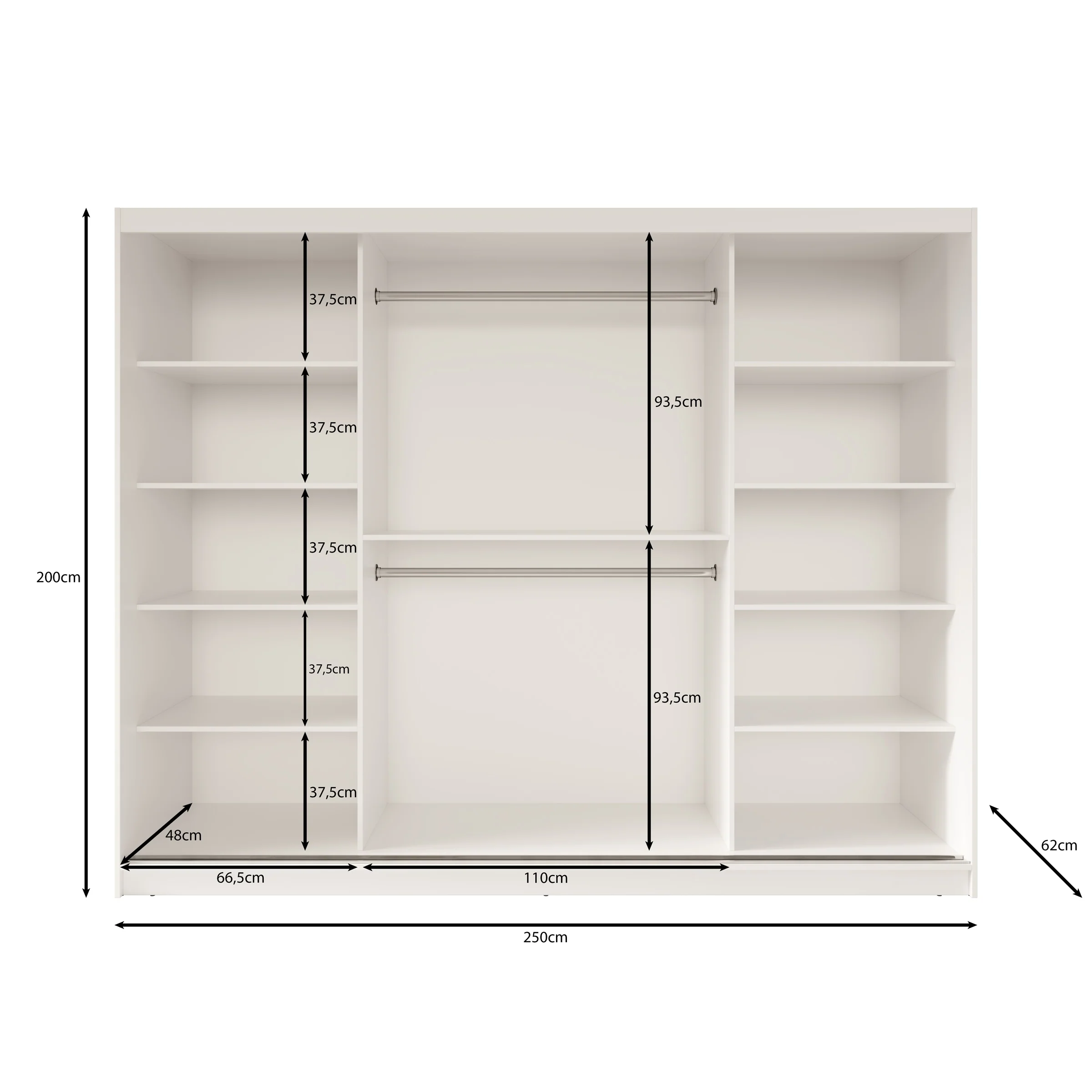 Fessaro - Kledingkast - Wit - 250x62x200 cm - Image 5