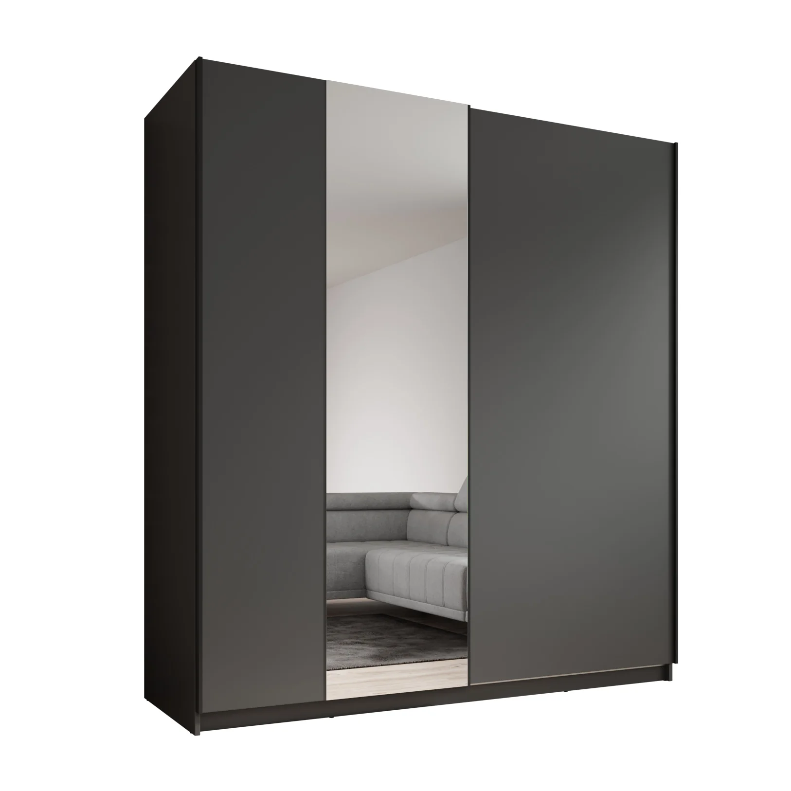 Ganaro - Kledingkast met spiegel - Grijs - 180x62x198 cm - Image 6