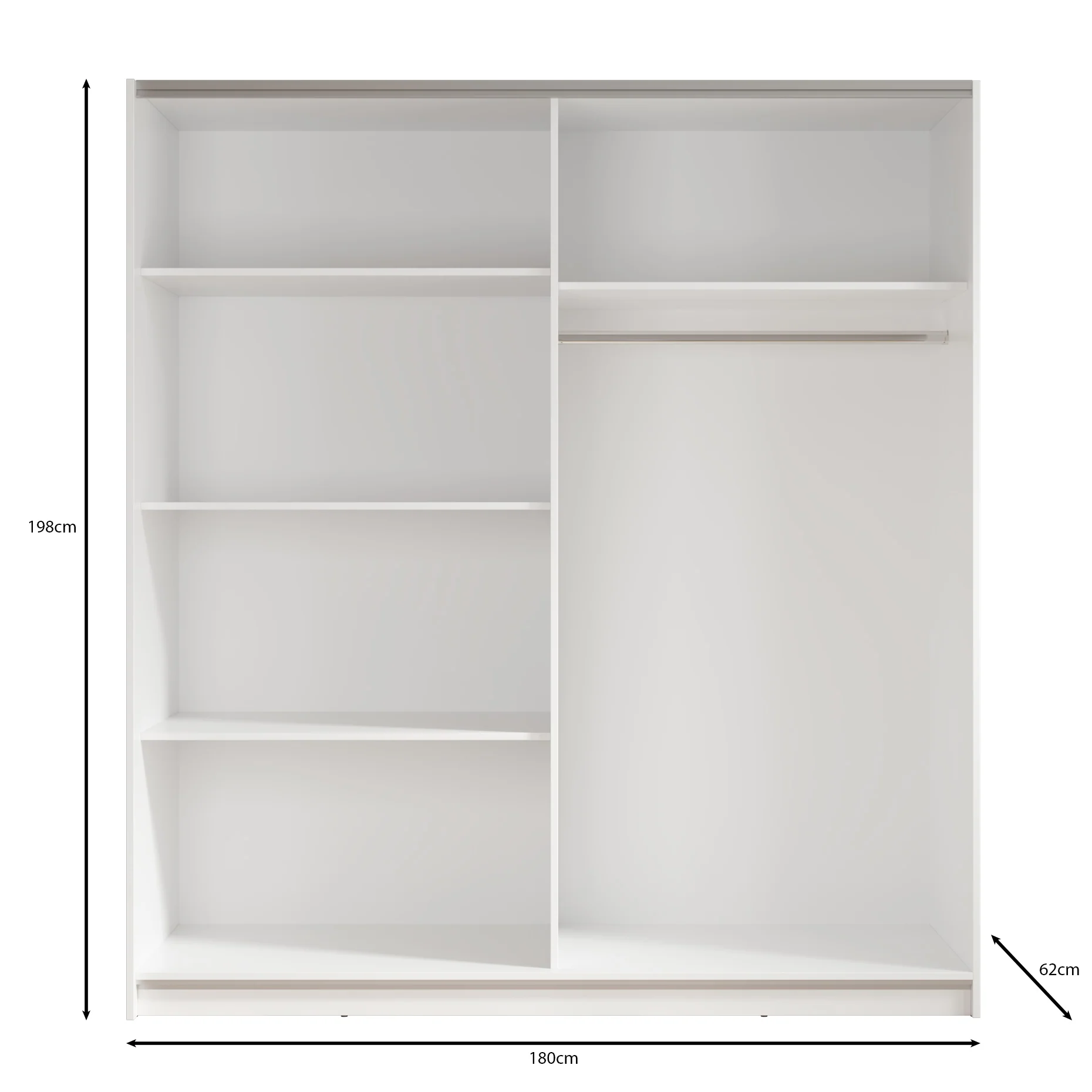 Ganaro - Kledingkast met schuifdeuren - Wit - 180x62x198 cm - Image 5