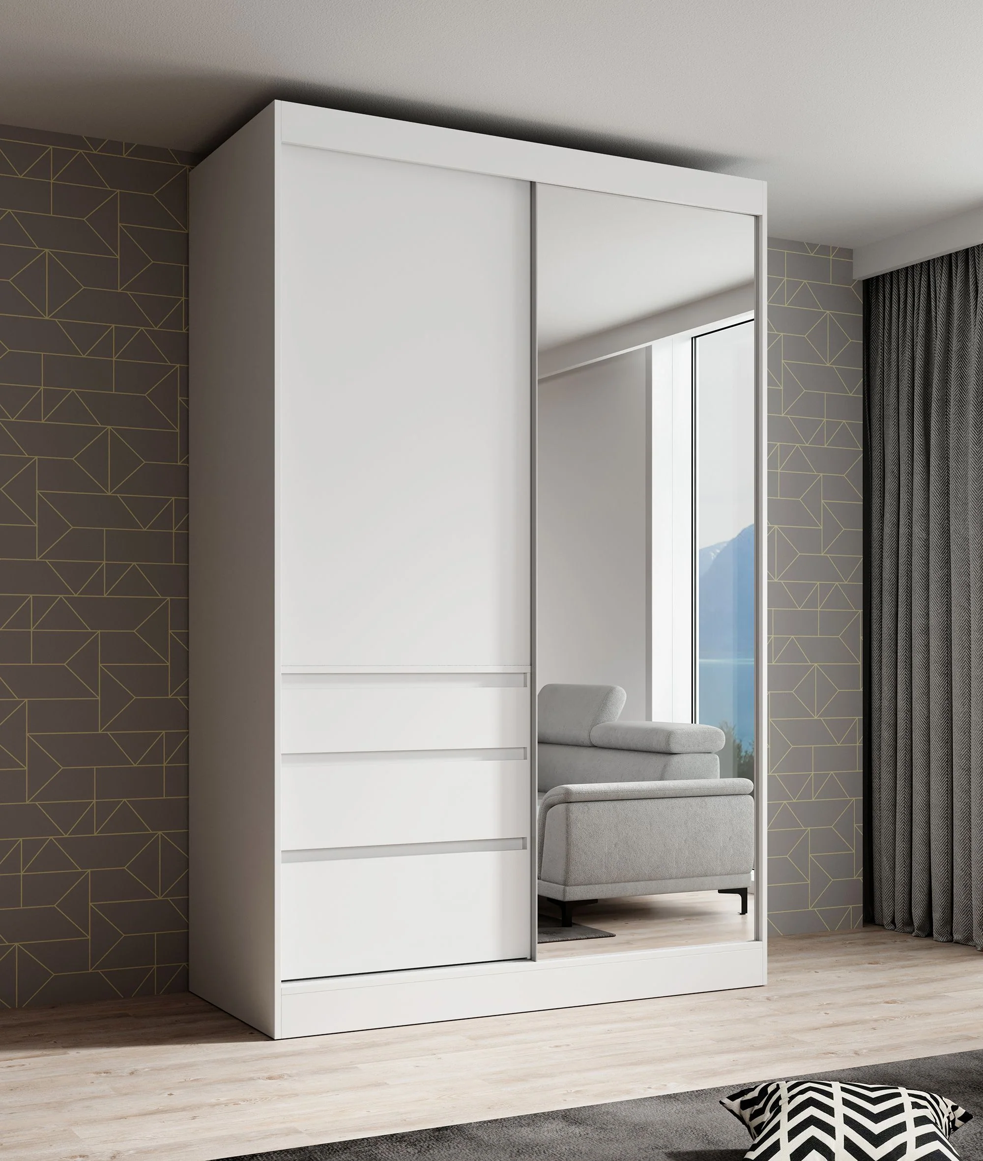 Henry - Kledingkast met schuifdeuren - Wit - 140x65x216 cm
