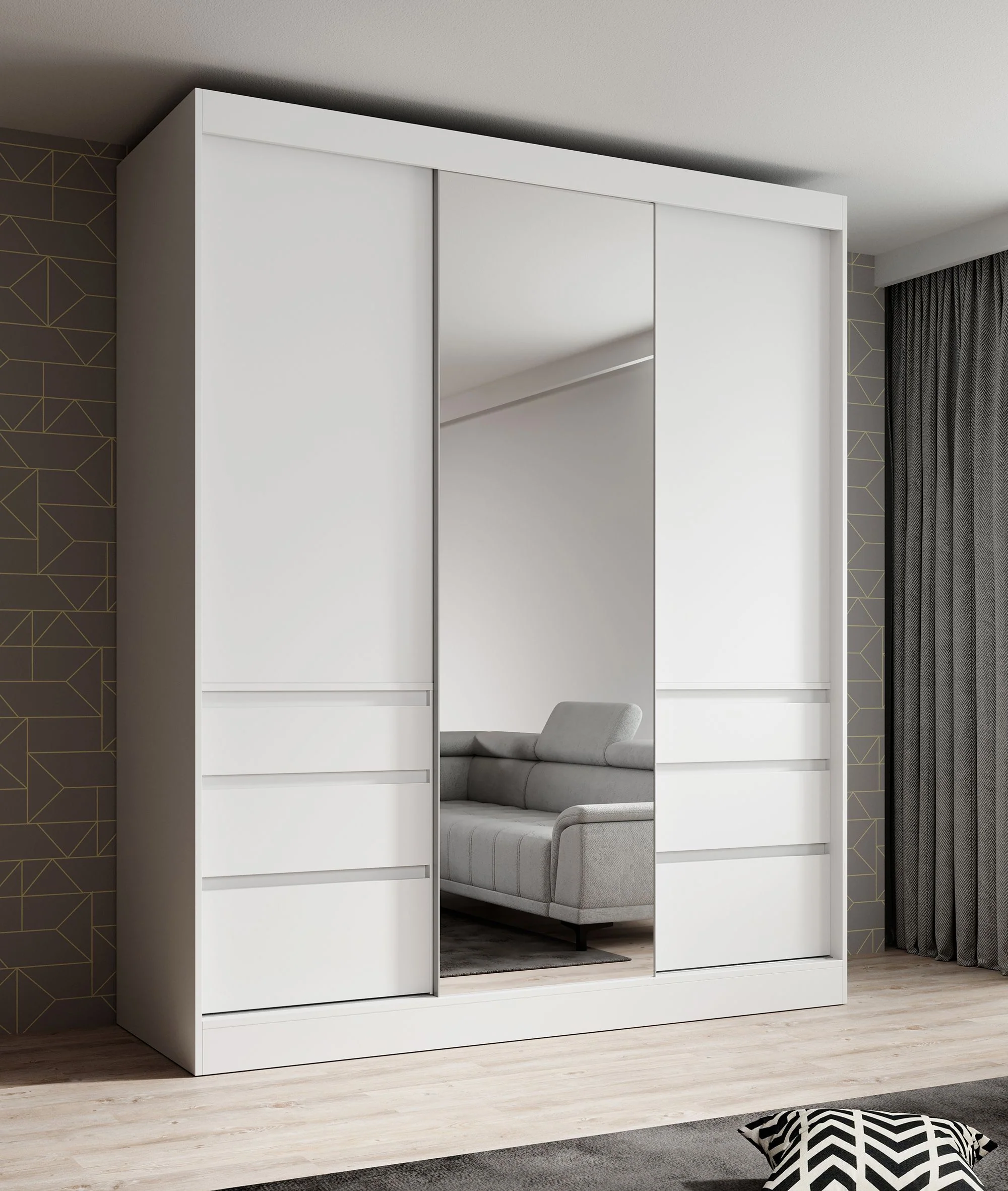 Henry - Kledingkast met schuifdeuren - Wit - 180x65x216 cm