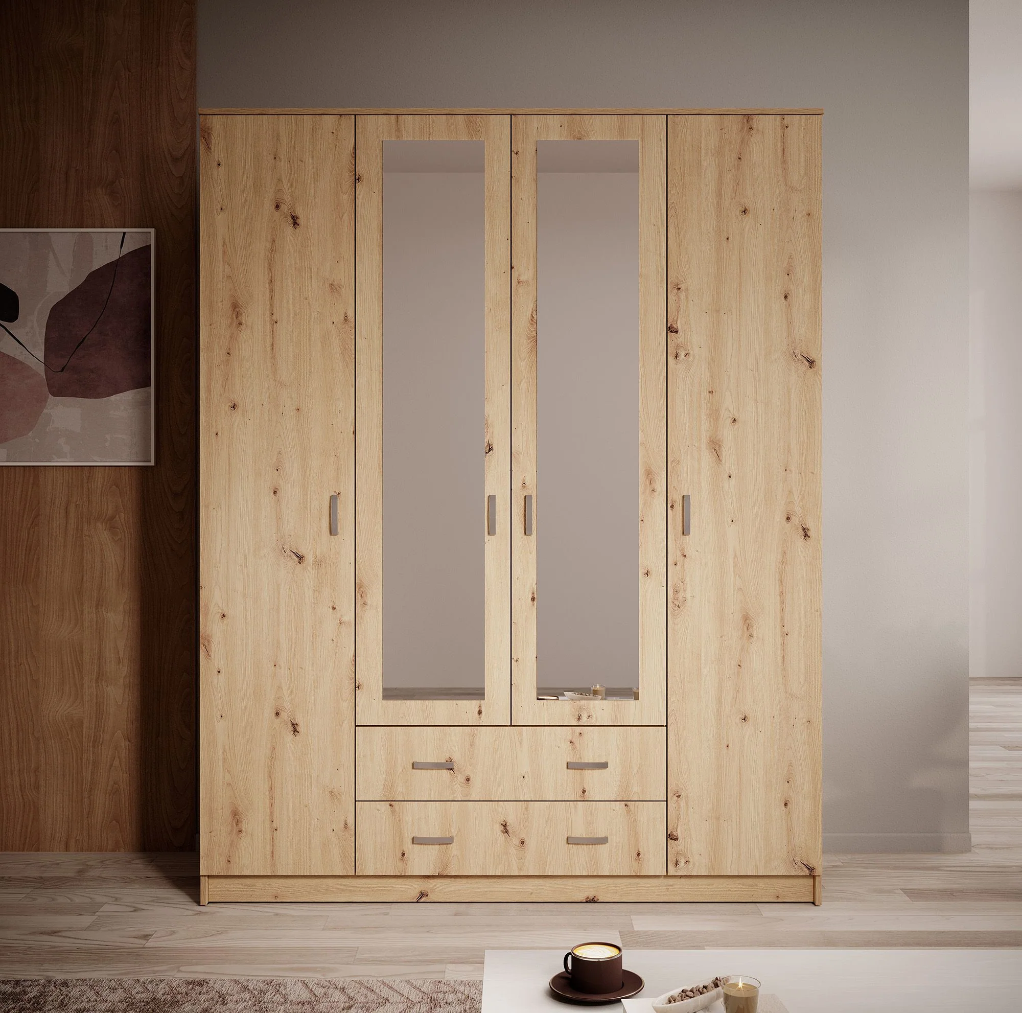 Hinto - Kledingkast 4-deurs - Eiken - 160x52x205 cm - Image 2