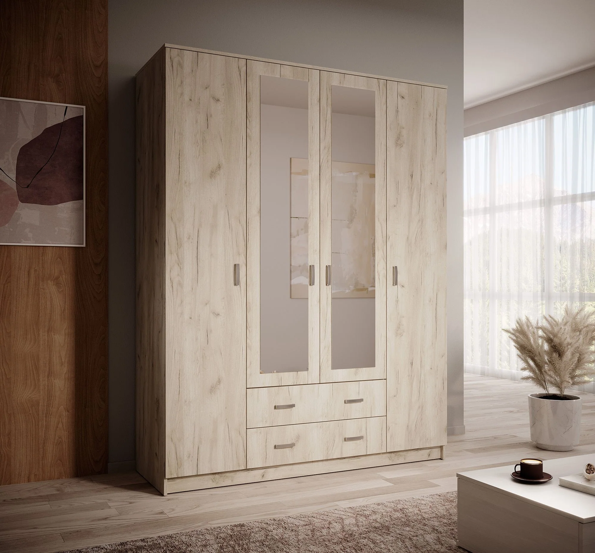 Hinto - Kledingkast 4-deurs - Grijs - 160x52x205 cm