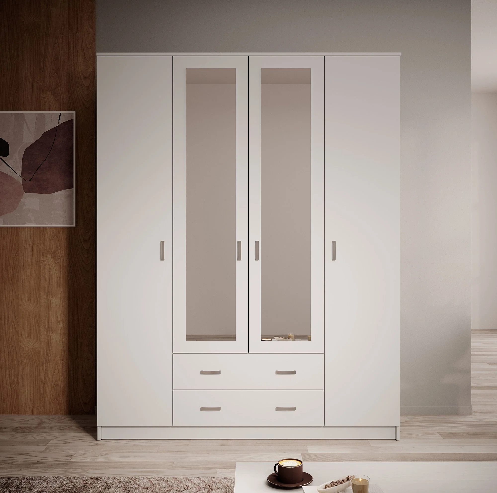 Hinto - Kledingkast 4-deurs - Wit - 160x52x205 cm - Image 2