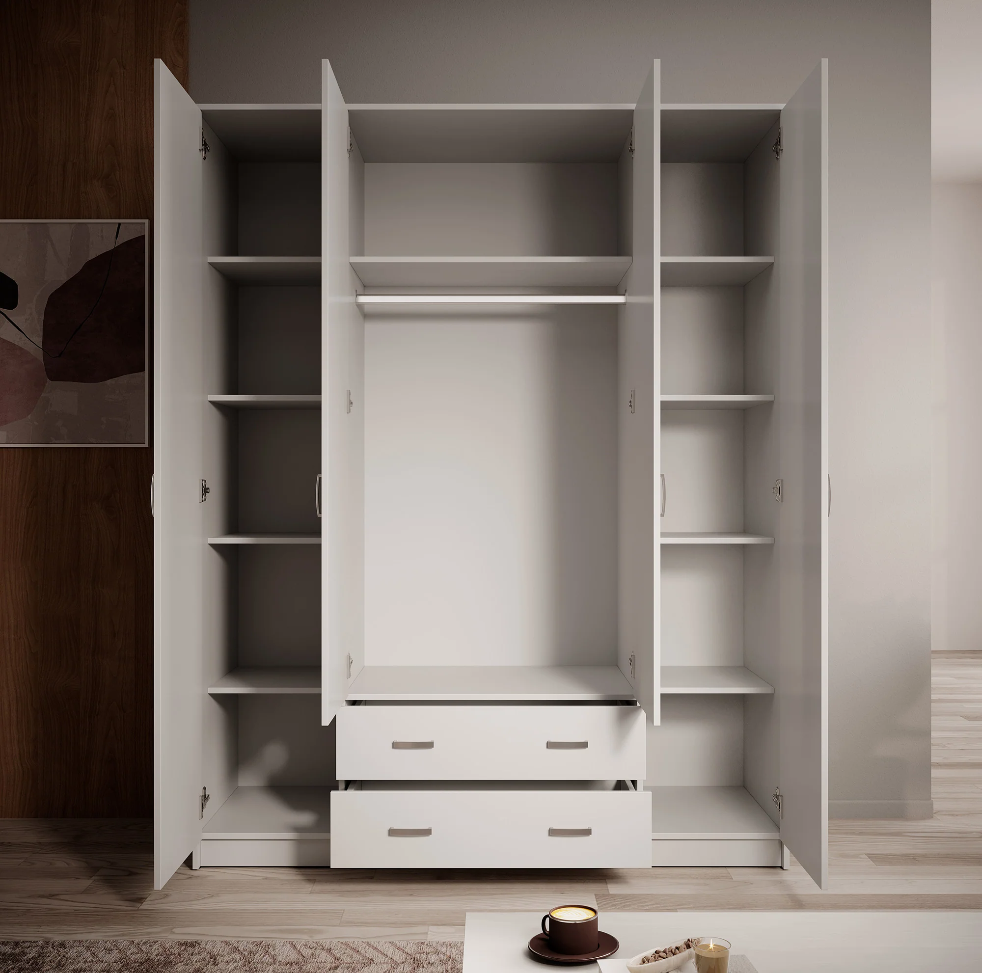 Hinto - Kledingkast 4-deurs - Wit - 160x52x205 cm - Image 3