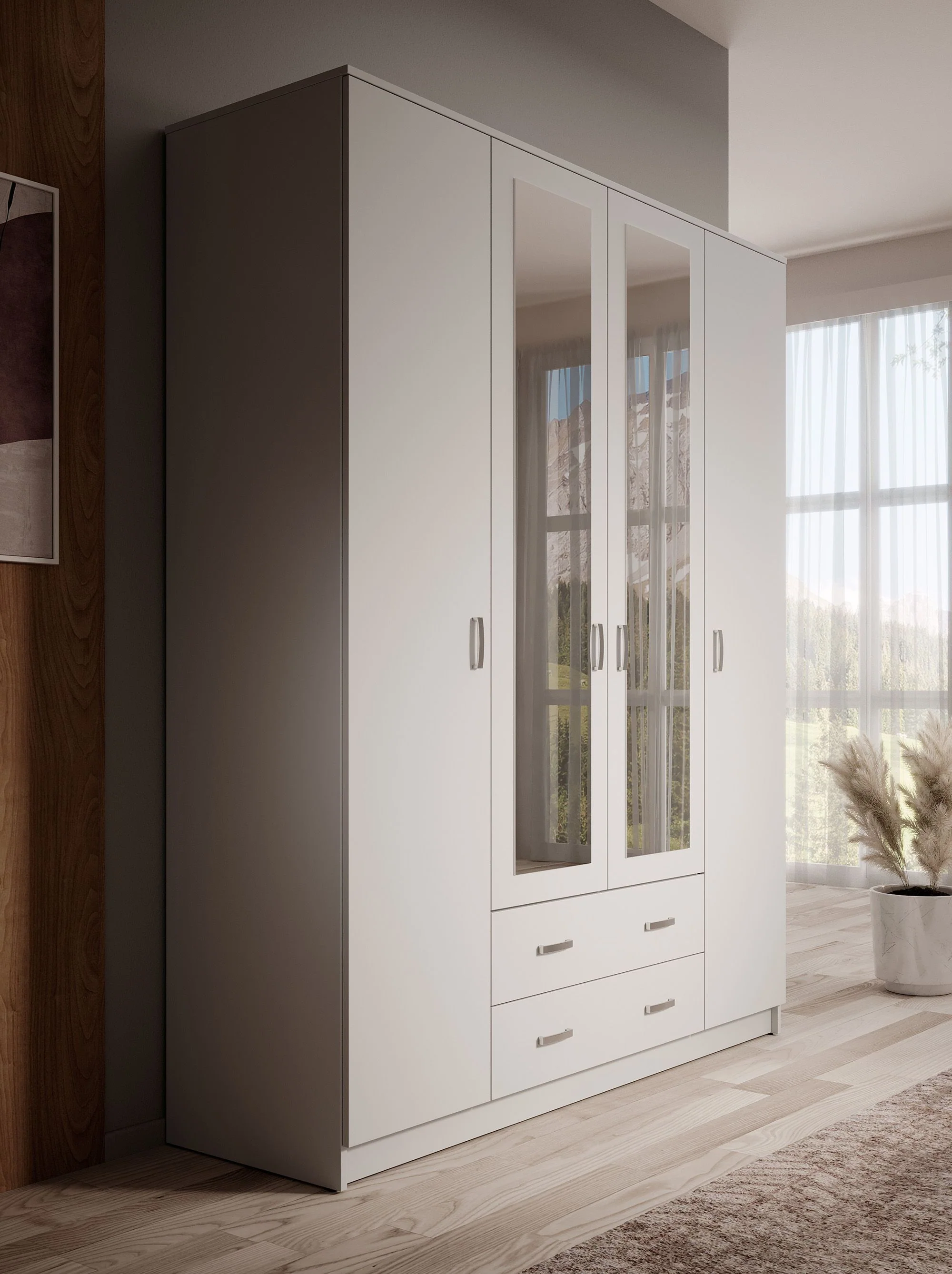 Hinto - Kledingkast 4-deurs - Wit - 160x52x205 cm - Image 4