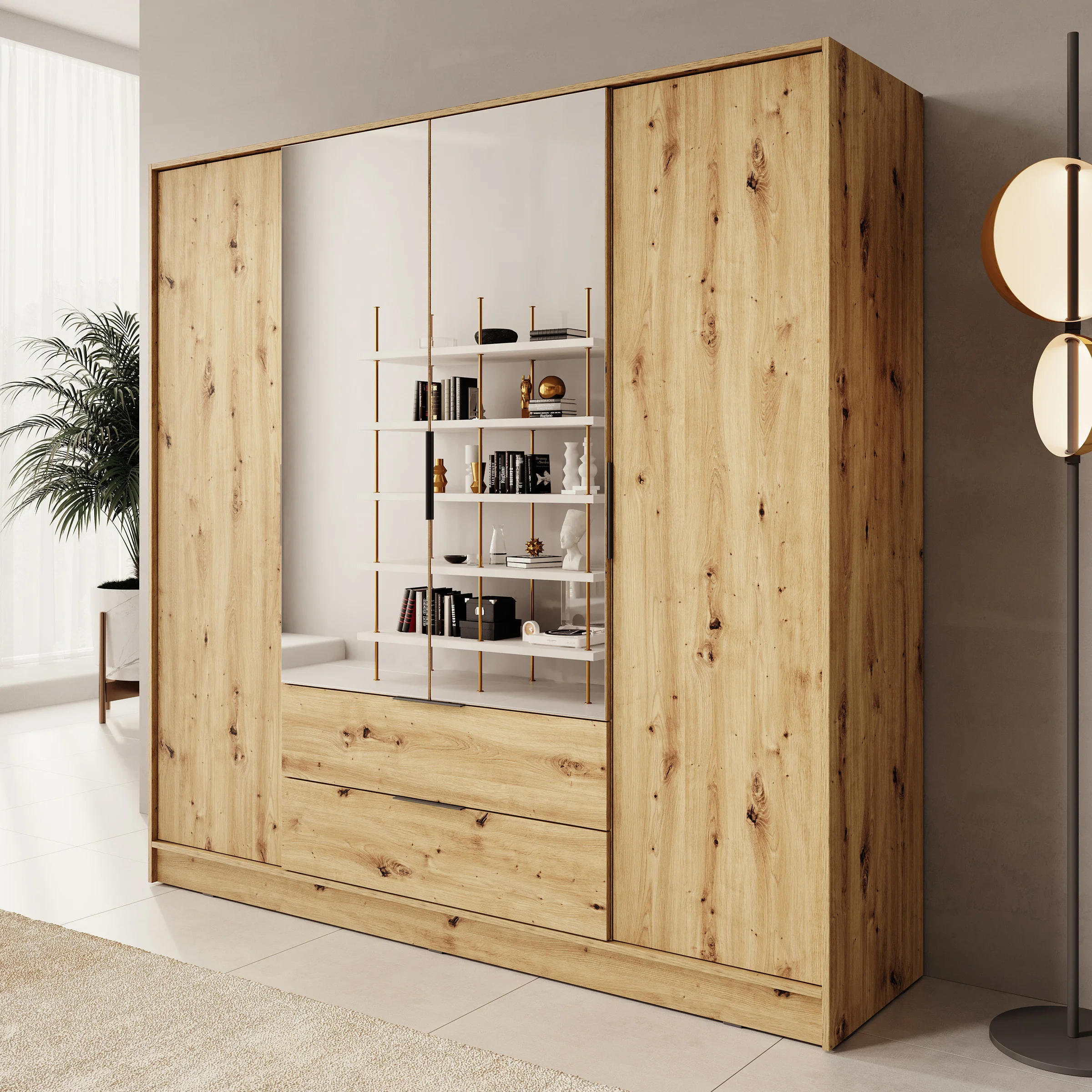 Kaelum - Kledingkast 4-deurs - Eiken - 206x51x200 cm