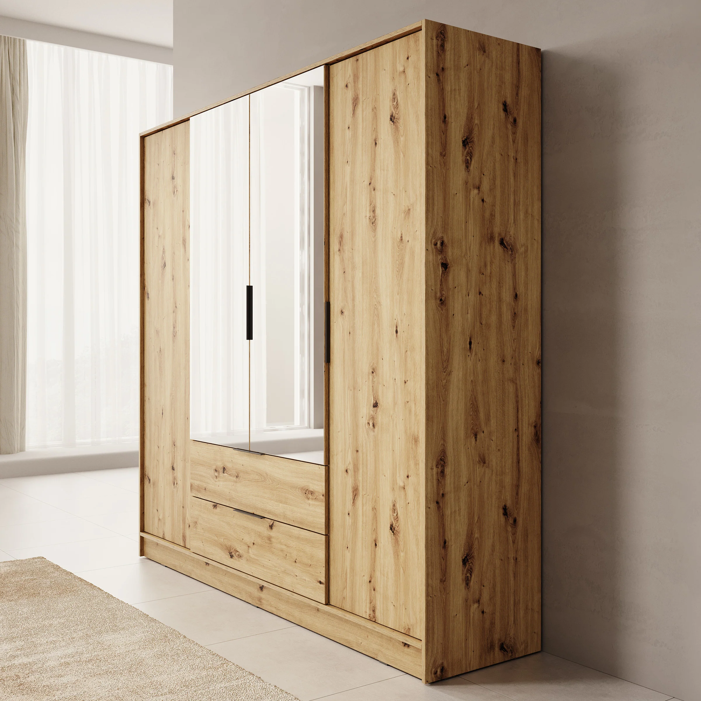 Kaelum - Kledingkast 4-deurs - Eiken - 206x51x200 cm - Image 4