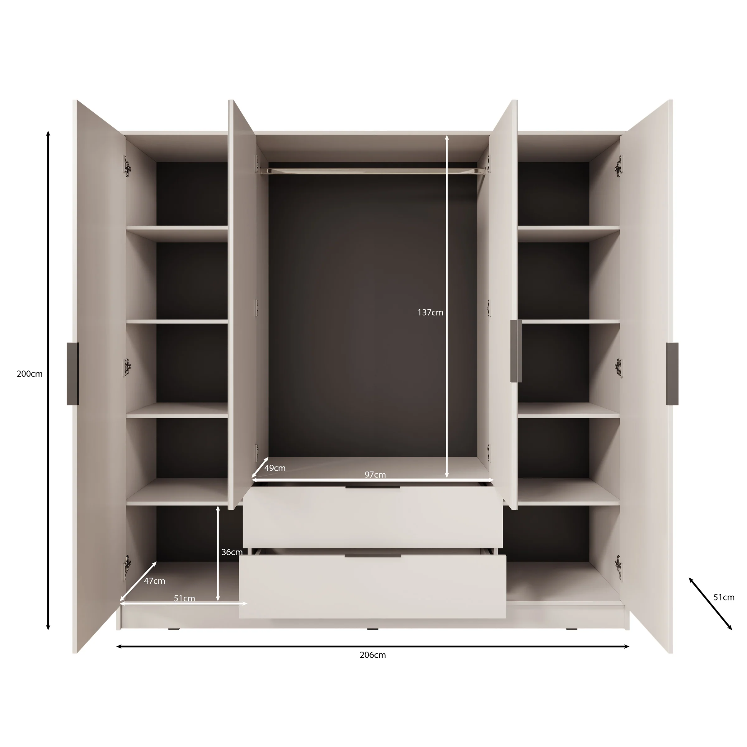 Kaelum - Kledingkast 4-deurs - Eiken - 206x51x200 cm - Image 5