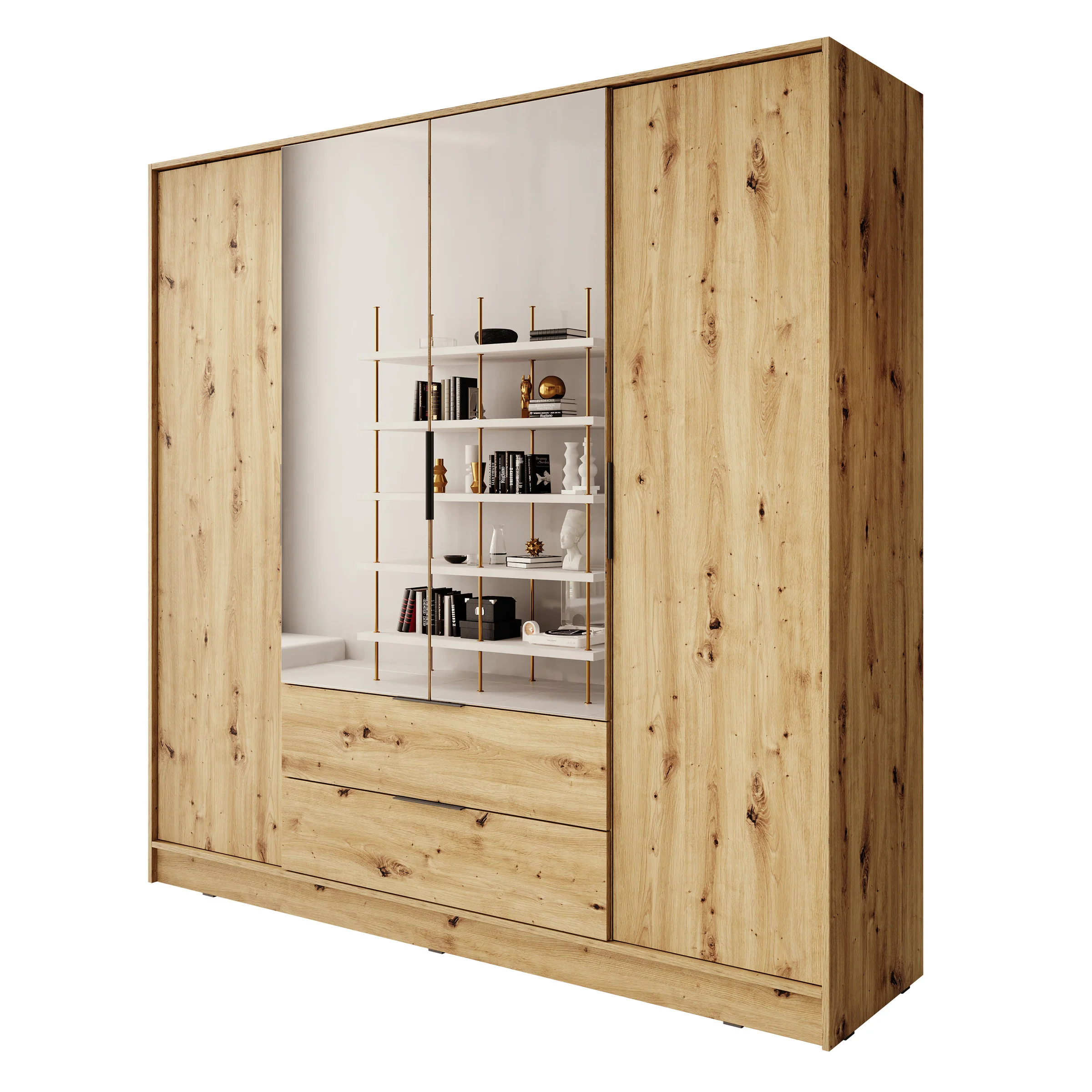 Kaelum - Kledingkast 4-deurs - Eiken - 206x51x200 cm - Image 7