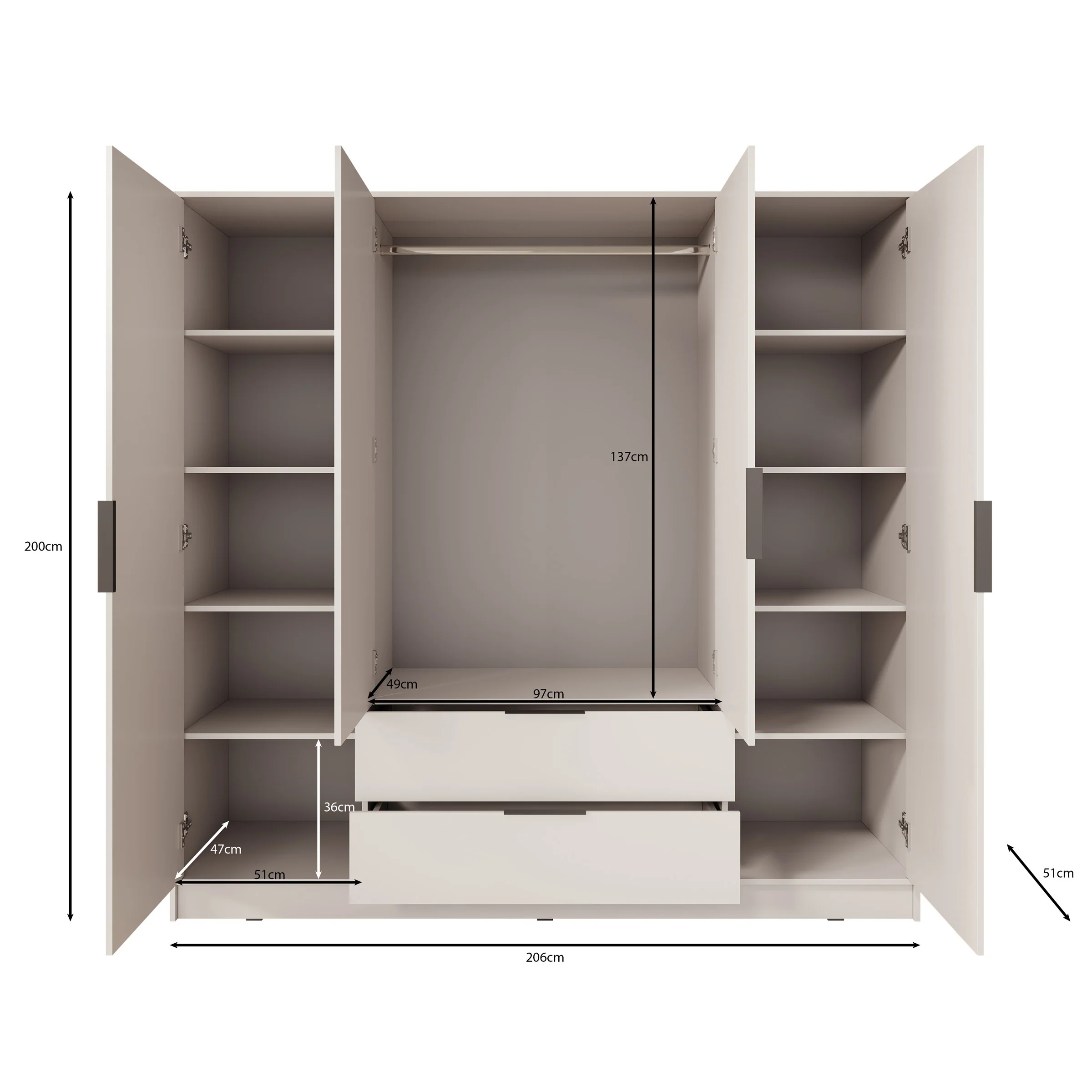 Kellan - Kledingkast 4-deurs - Zwart - Image 4