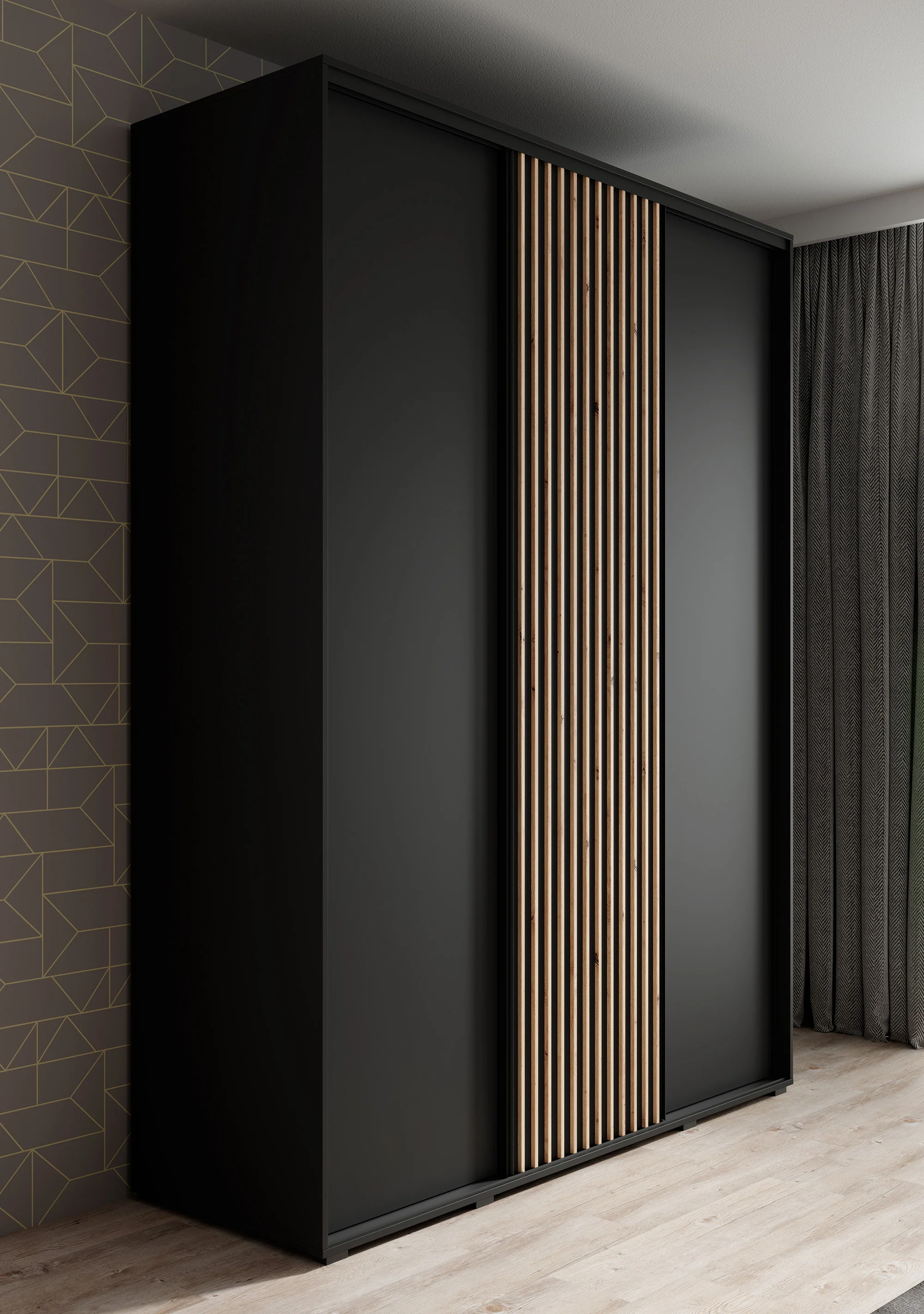 Leandro - Kledingkast met schuifdeuren - Zwart - 180x60x235 cm - Image 4
