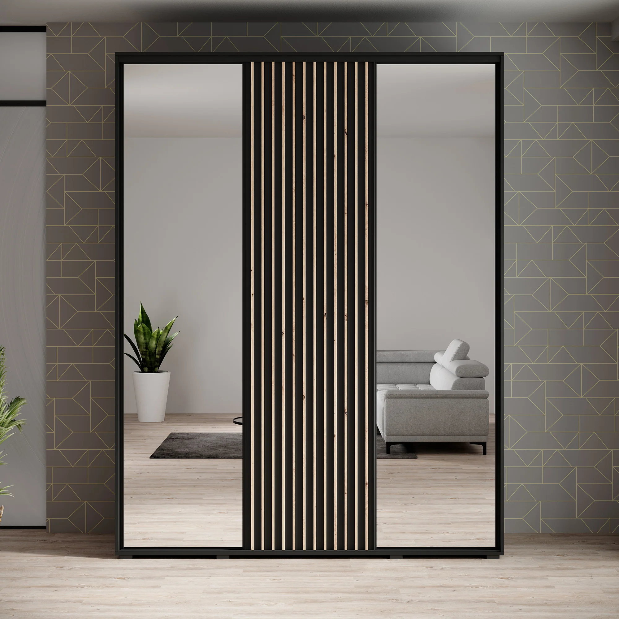 Leandro - Kledingkast met schuifdeuren - Zwart - 180x60x235 cm - Image 2
