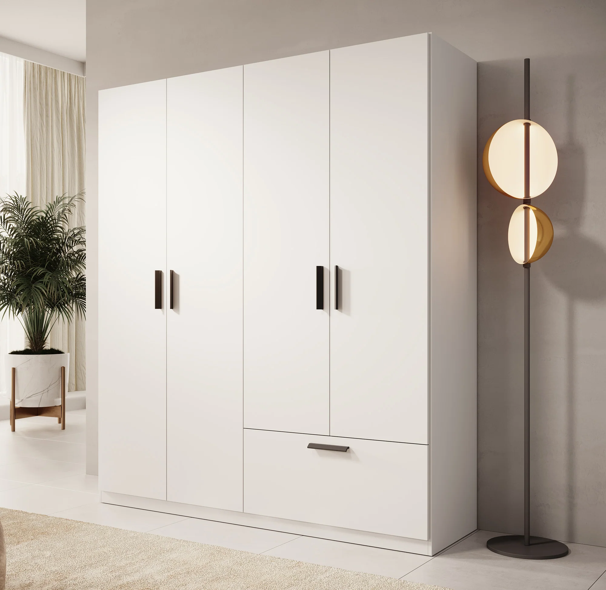 Lillian - Kledingkast 4-deurs - Wit - 180x54x210 cm