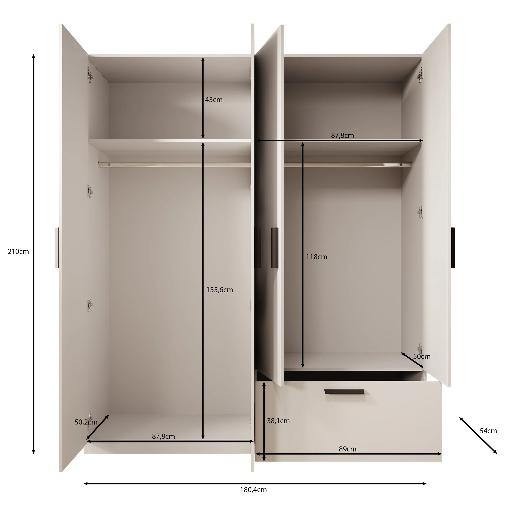 Lillian - Kledingkast 4-deurs - Wit - 180x54x210 cm - Image 5