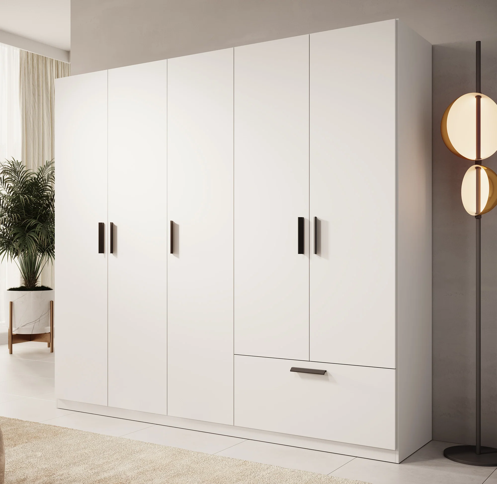 Lillian - Kledingkast 5-deurs - Wit - 225x54x210 cm