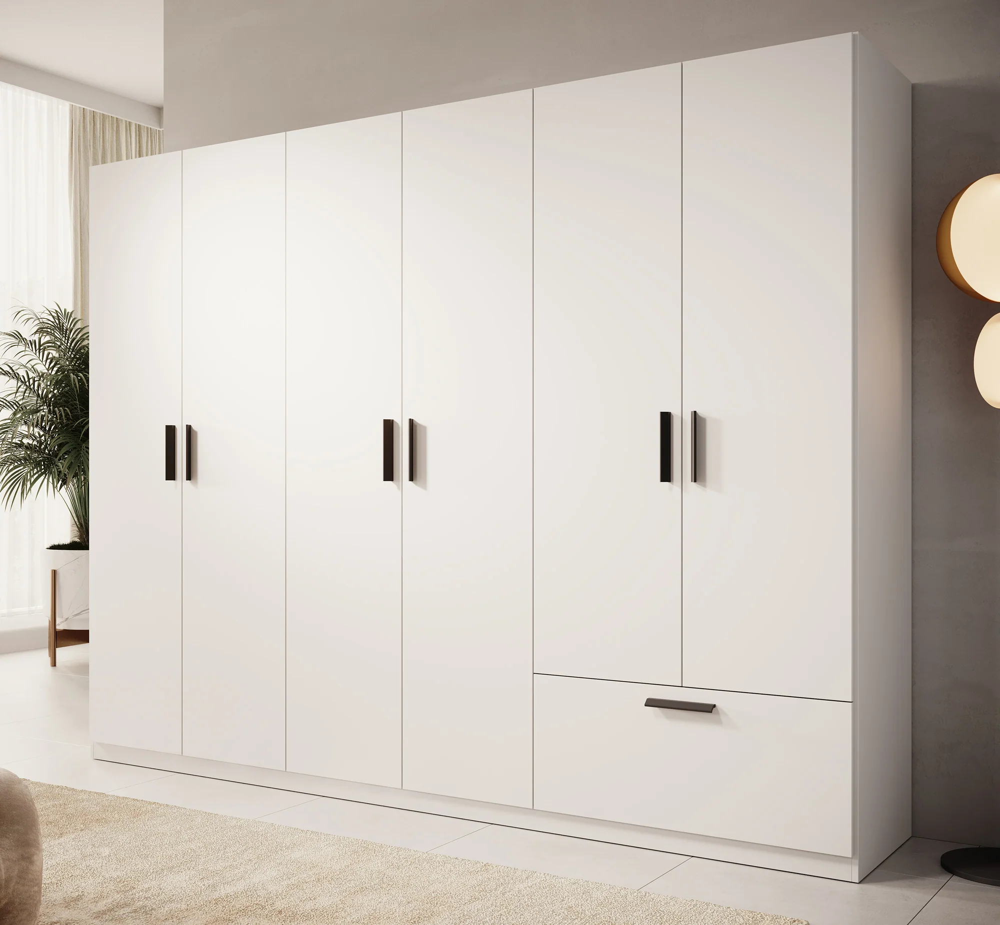 Lillian - Kledingkast 6-deurs - Wit - 270x54x210 cm