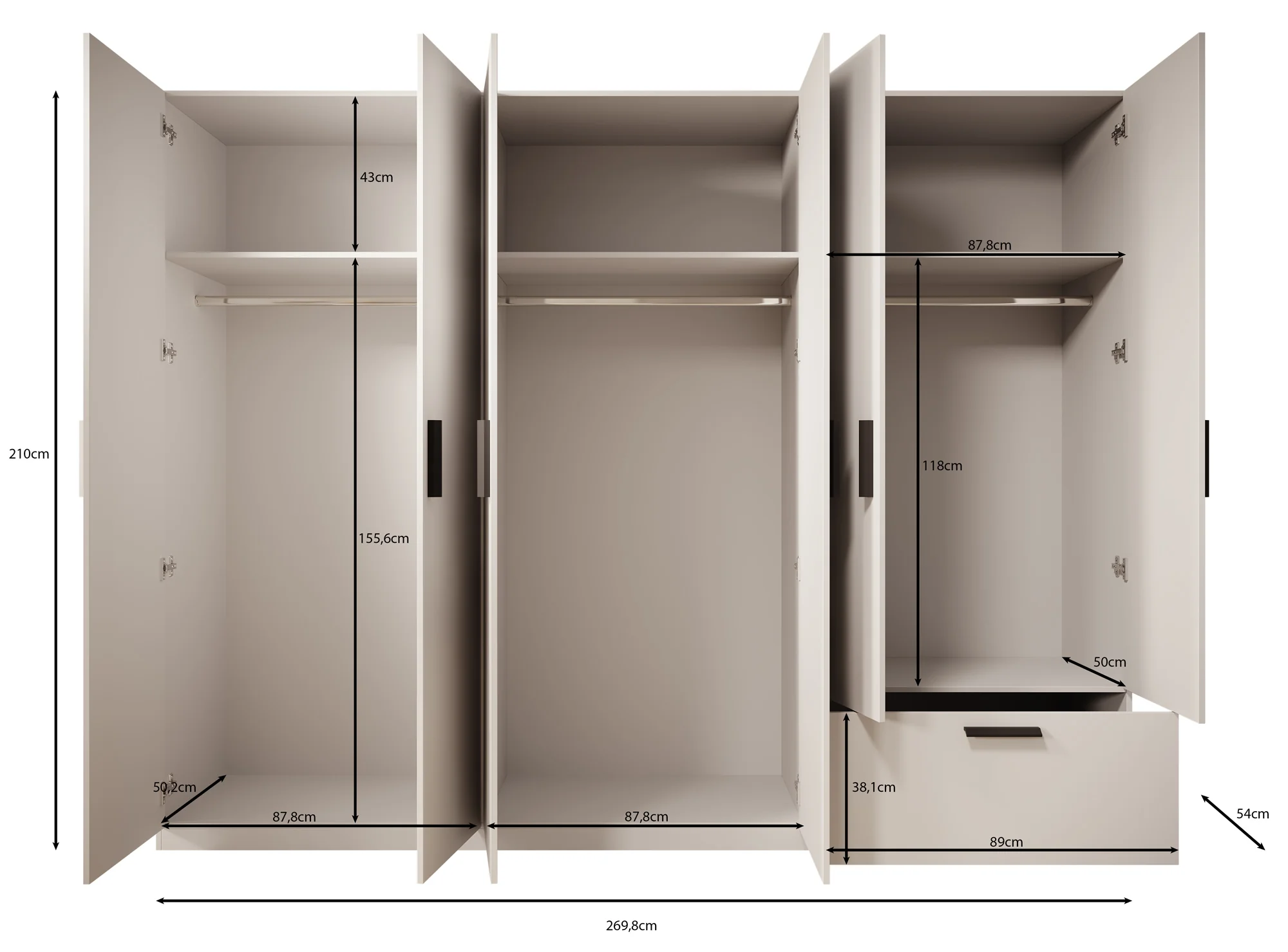 Lillian - Kledingkast 6-deurs - Wit - 270x54x210 cm - Image 5