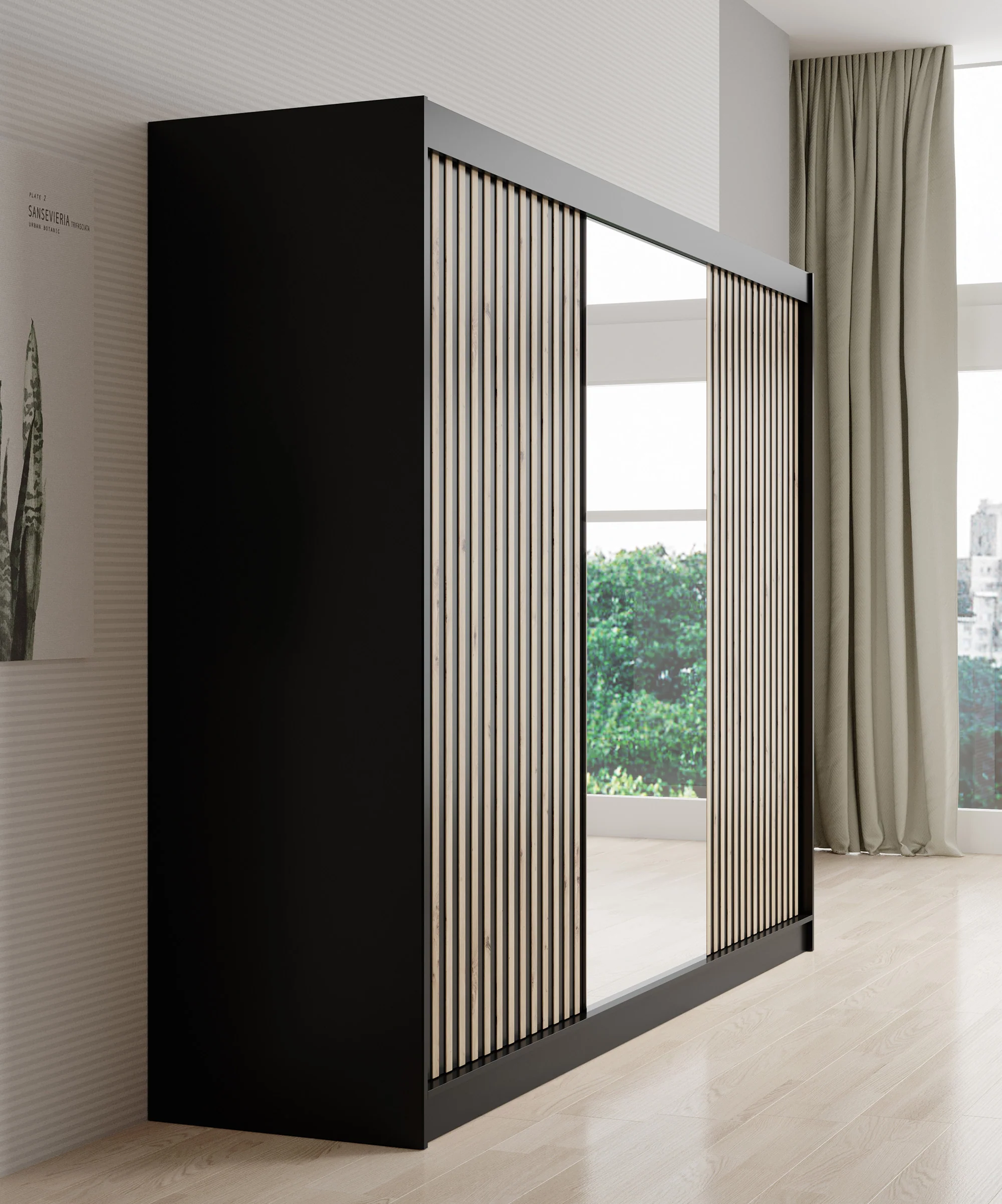 Lisbon 2 - Kledingkast met schuifdeuren - Zwart/eiken - 250x62x200 cm - Image 3