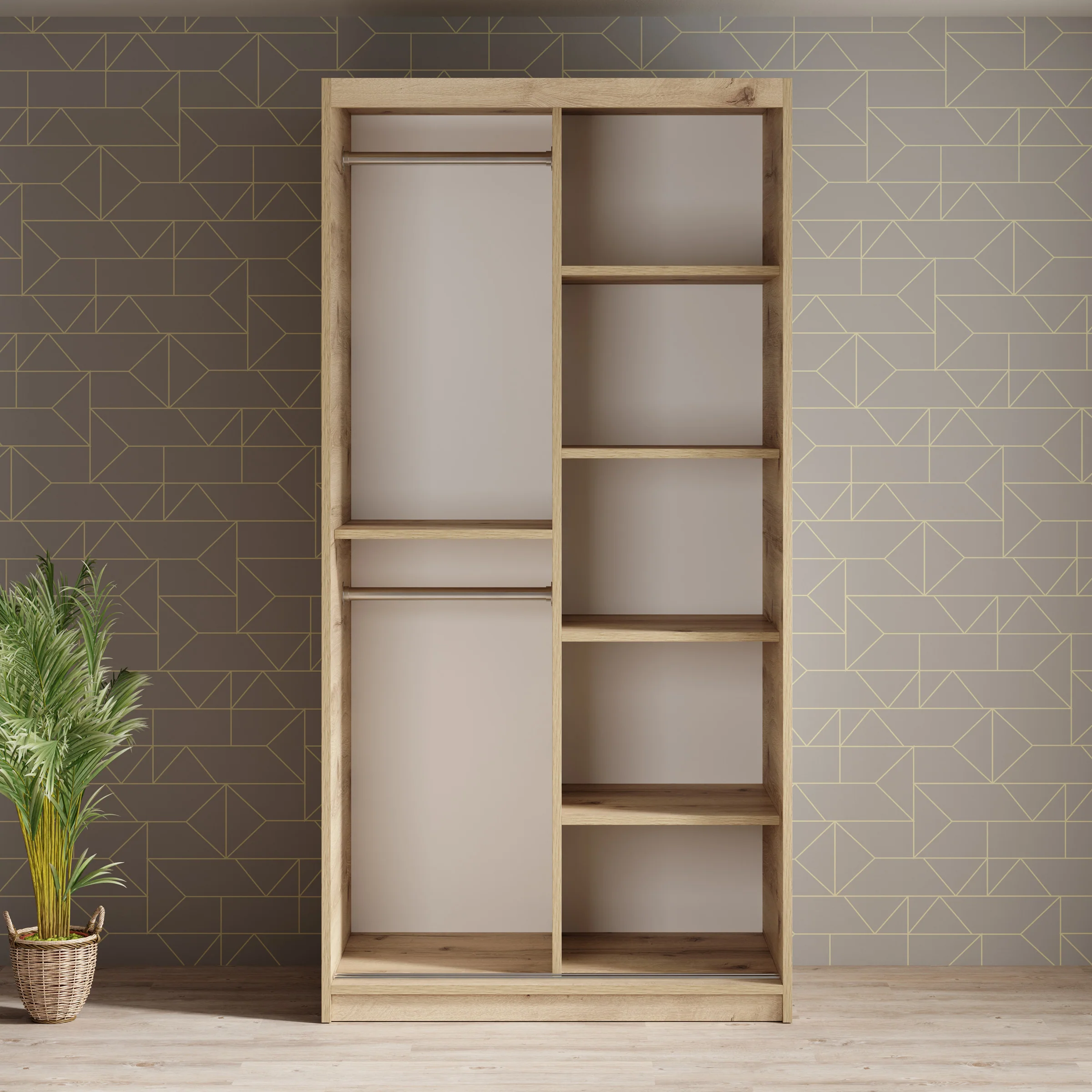 Luxor - Kledingkast met schuifdeuren - Zwart/eiken - 100x62x200 cm - Image 2