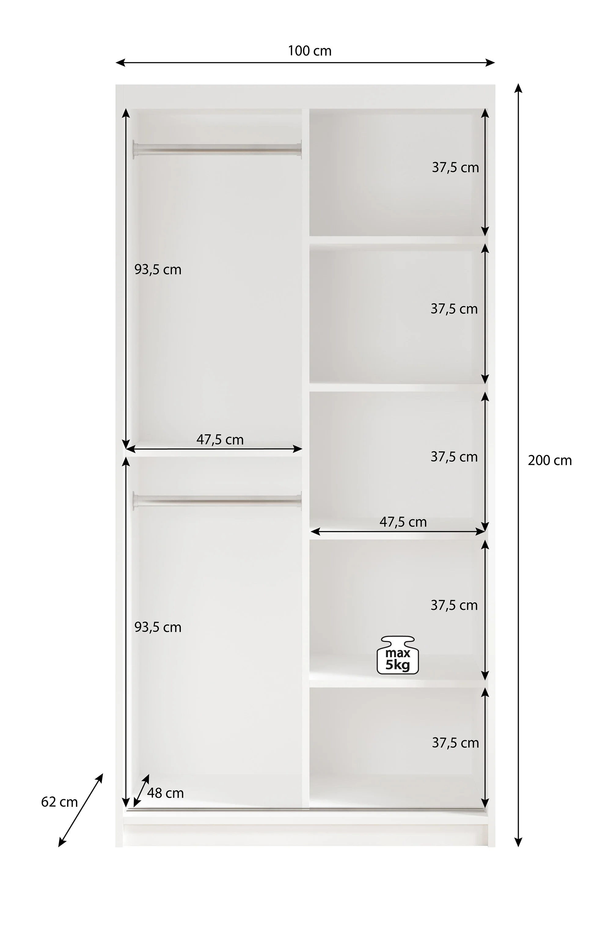 Luxor - Kledingkast met schuifdeuren - Zwart/eiken - 100x62x200 cm - Image 5