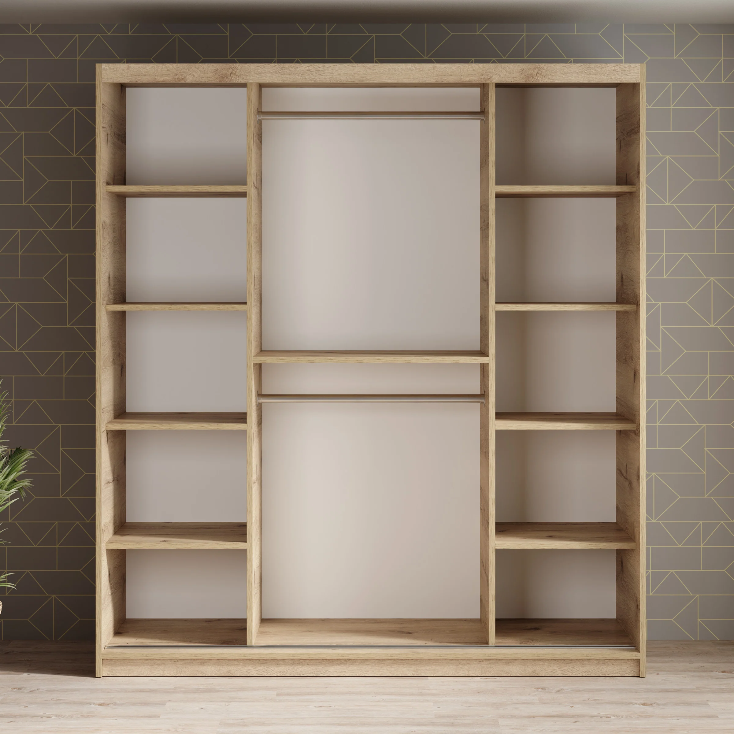 Luxor - Kledingkast met schuifdeuren - Zwart/eiken - 180x62x200 cm - Image 2