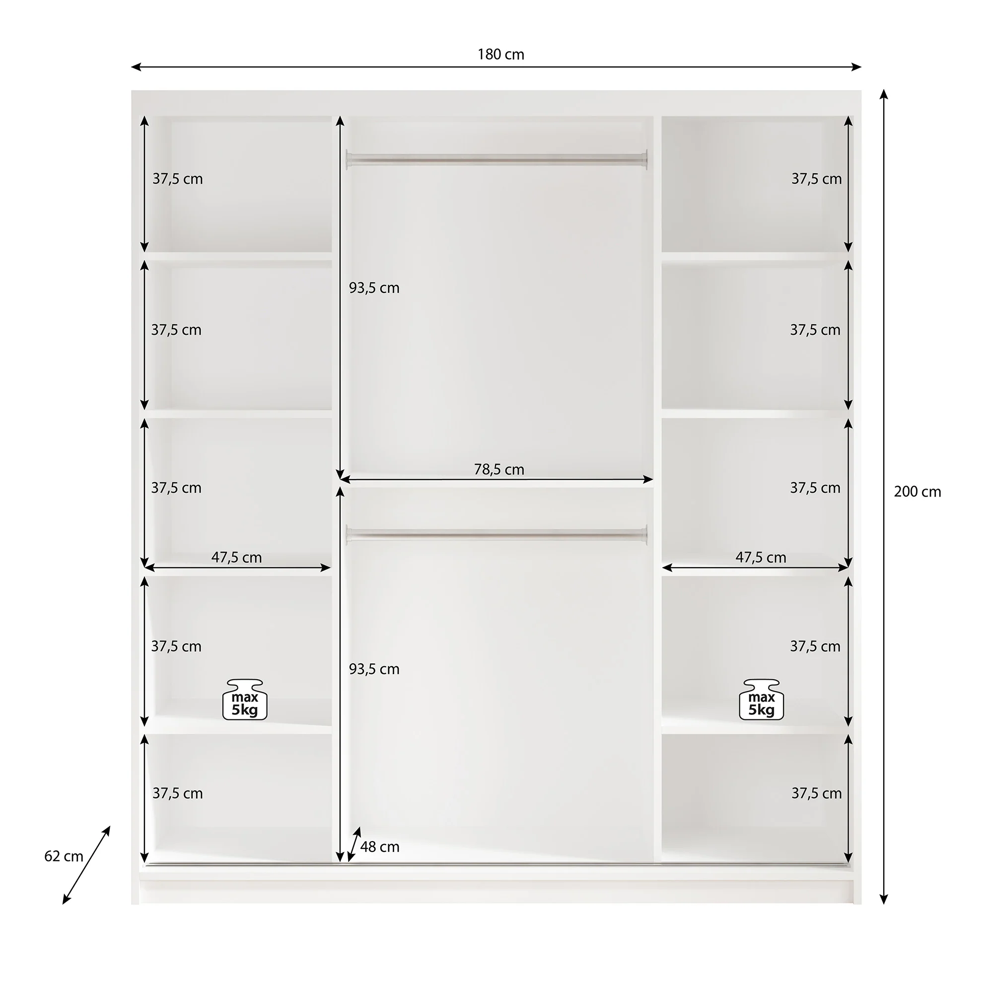 Luxor - Kledingkast met schuifdeuren - Zwart/eiken - 180x62x200 cm - Image 5