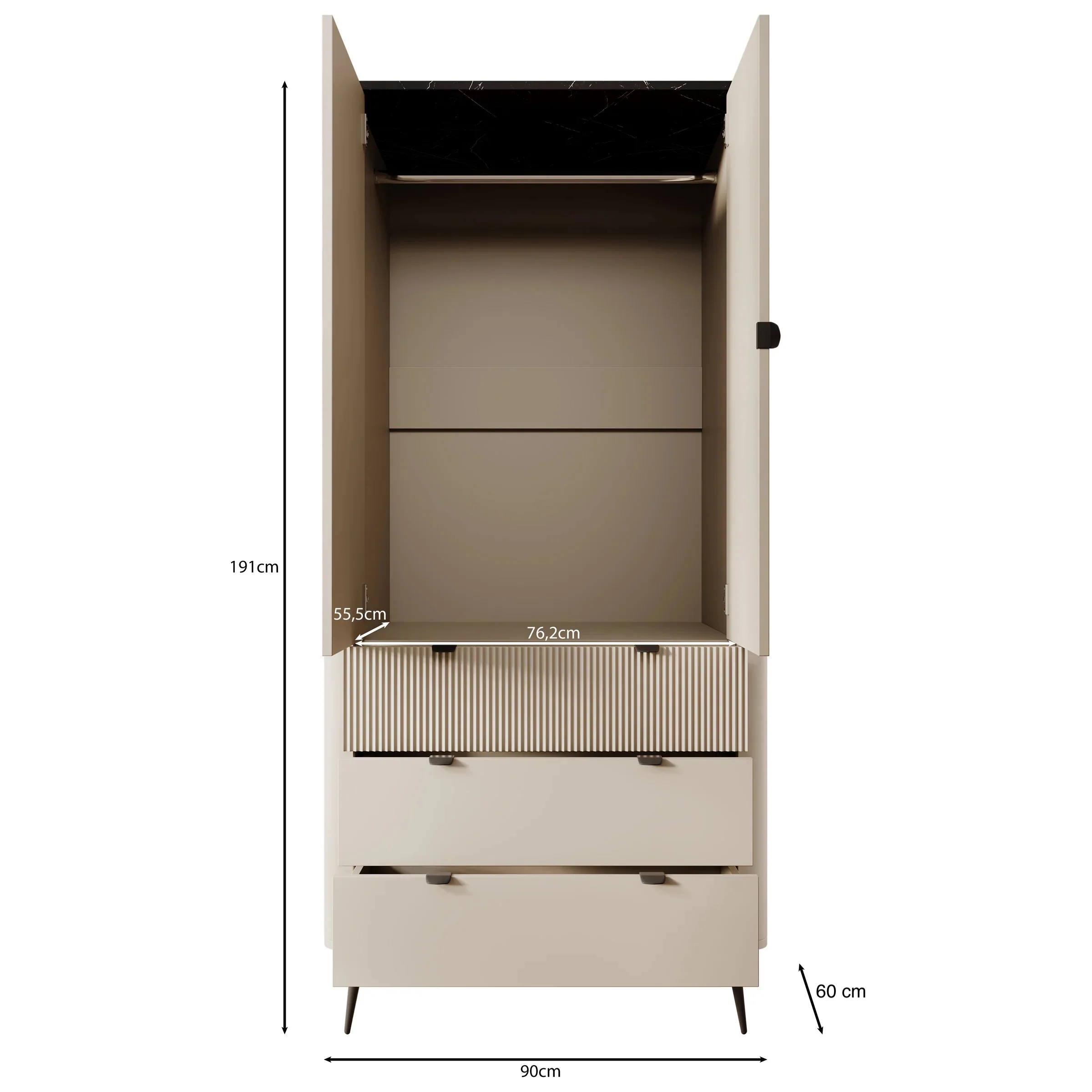 Mace - Kledingkast 2-deurs - Beige - 60x191x90 cm - Image 5