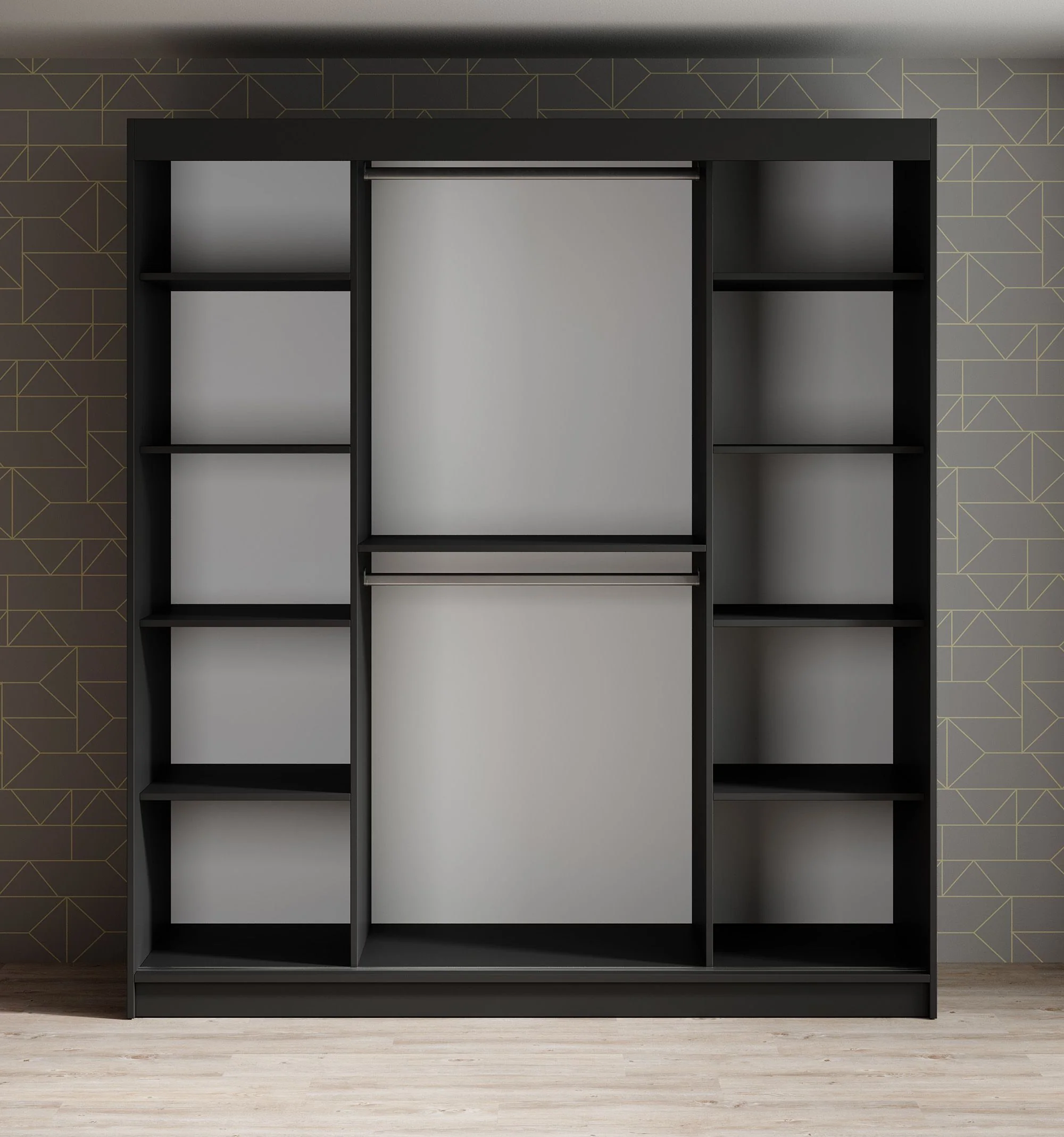Malavi 2 - Kledingkast met schuifdeuren - Zwart - 180x62x200 cm - Image 5