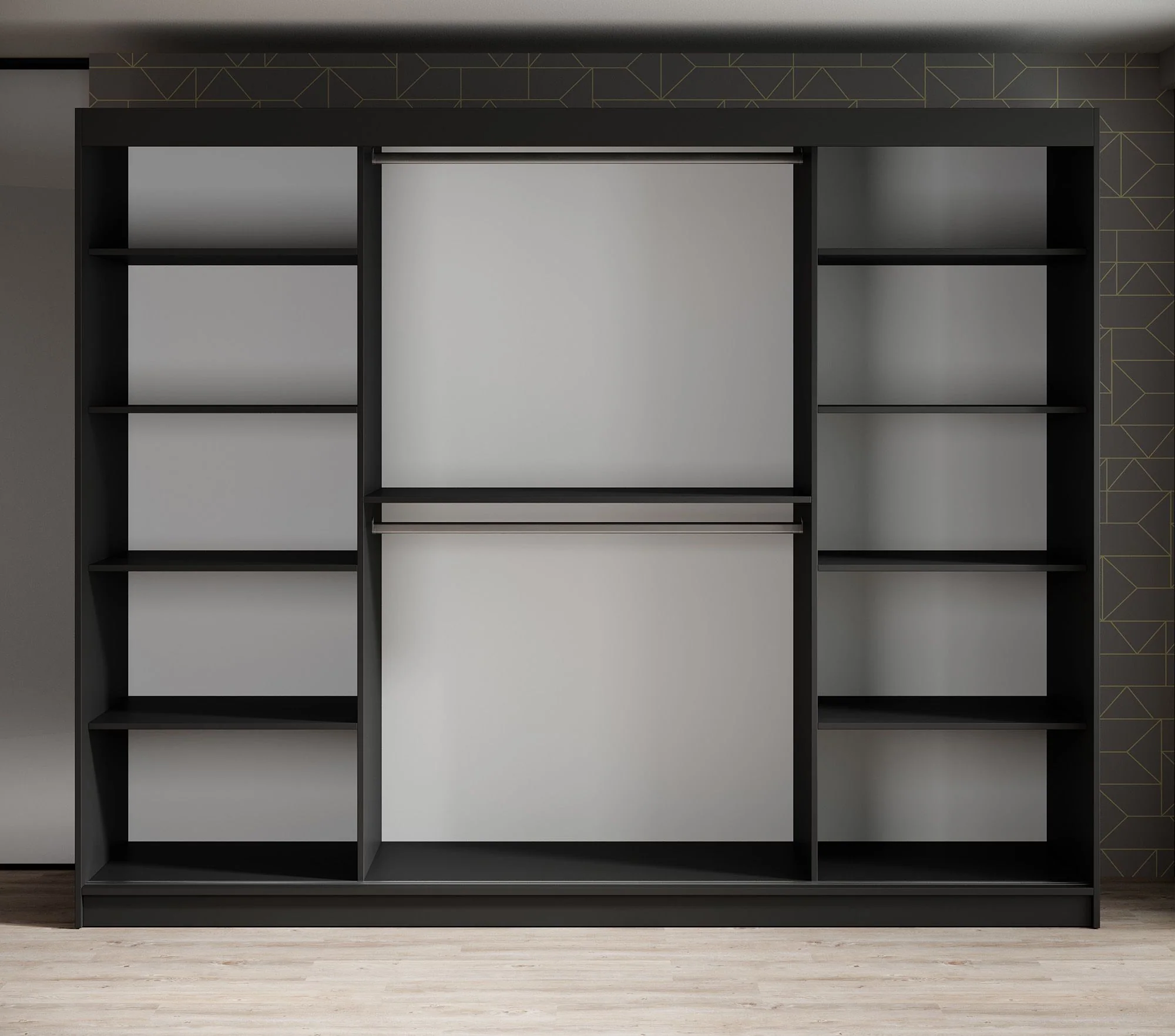 Malavi 2 - Kledingkast met schuifdeuren - Zwart - 250x62x200 cm - Image 5