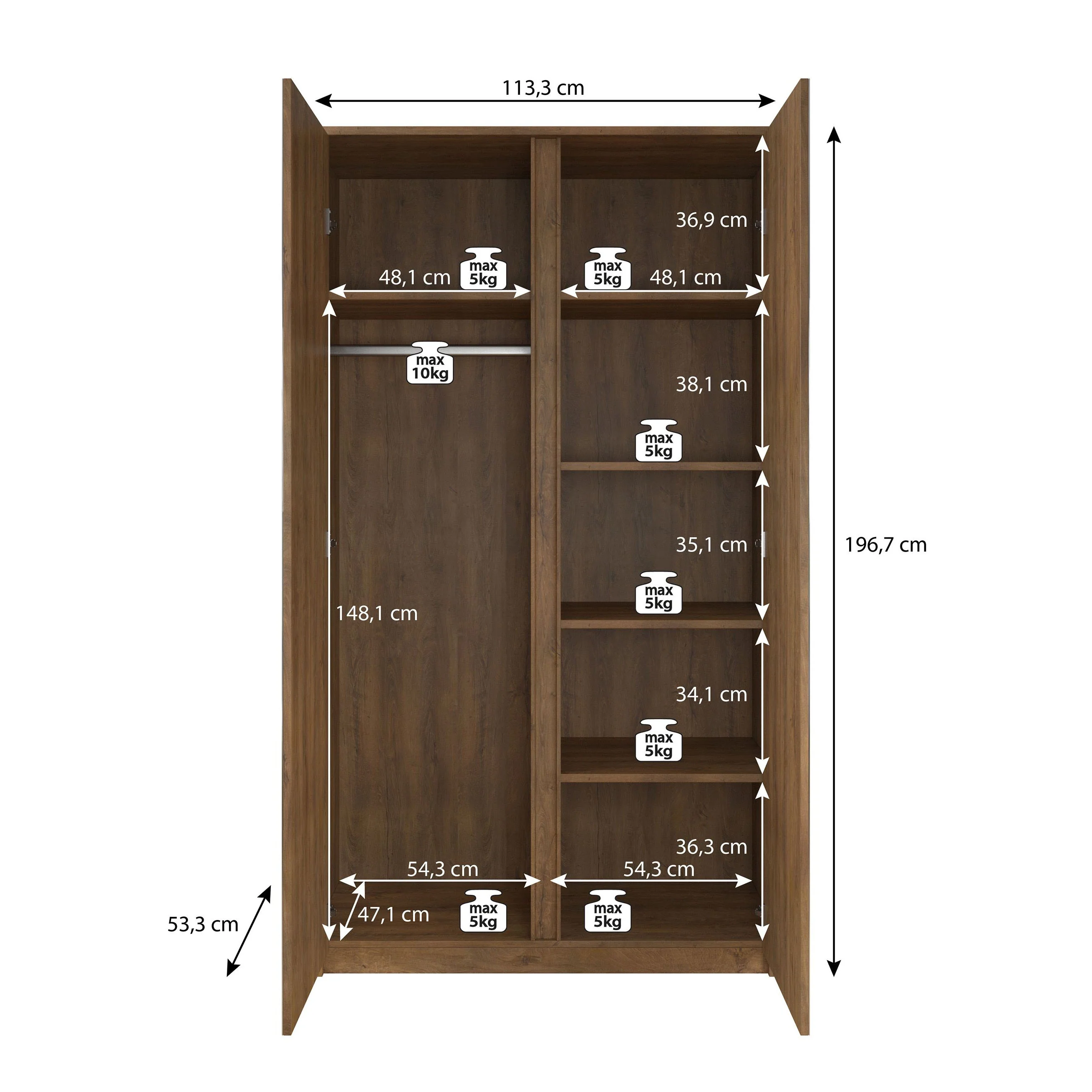 Malibu - Kledingkast 2-deurs - Eiken - 113x53x197 cm - Image 5