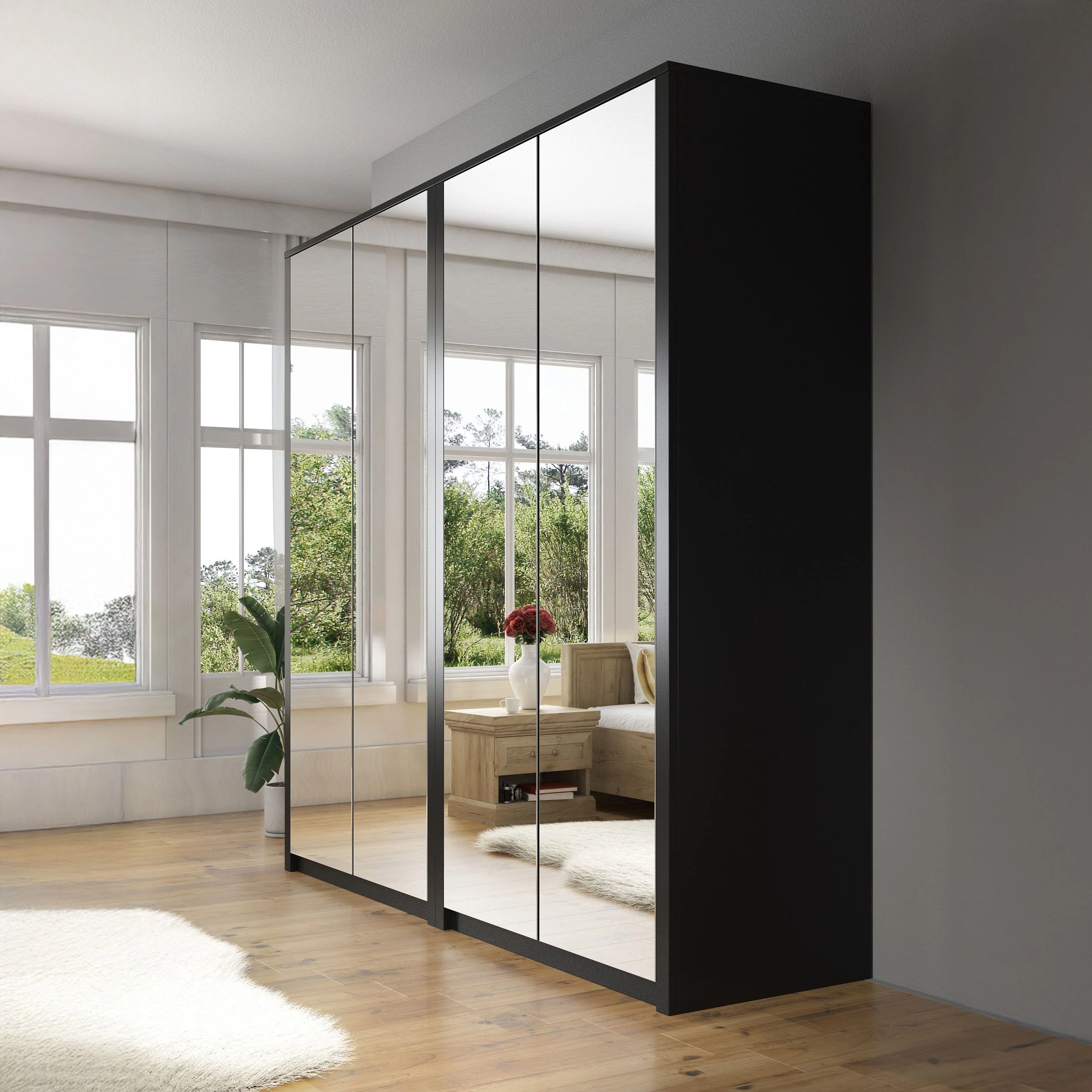 Malibu - Kledingkast 4-deurs - Mat zwart - 227x53x197 cm - Image 4