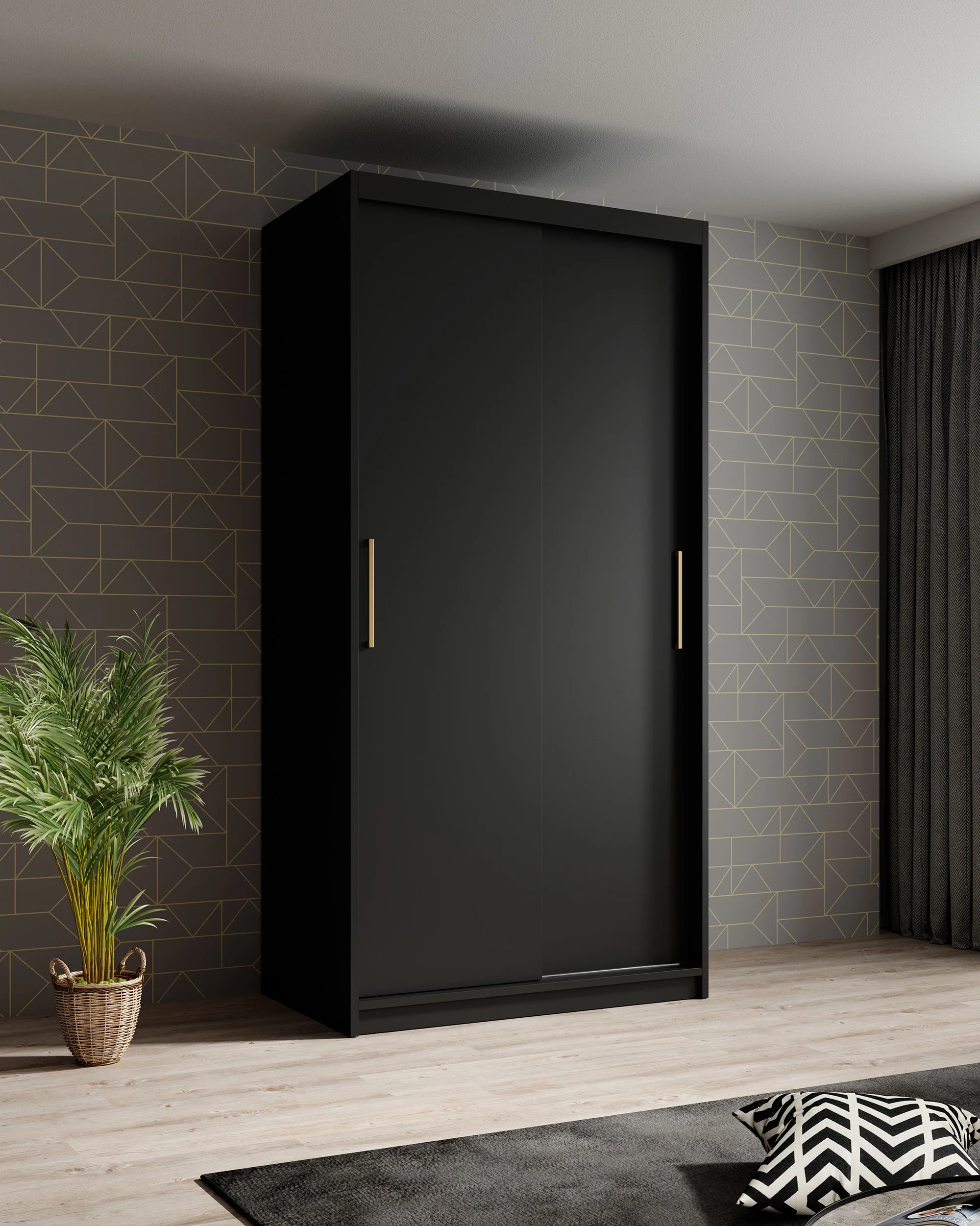 Mandalin - Kledingkast met schuifdeuren - Zwart - 100x62x200 cm