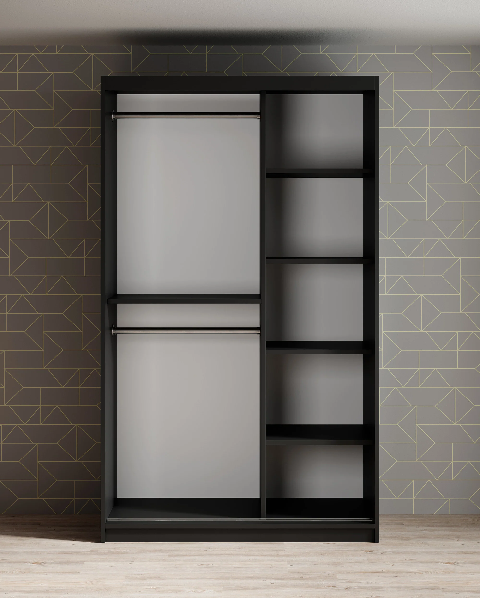 Mandalin - Kledingkast met schuifdeuren - Zwart - 120x62x200 cm - Image 3