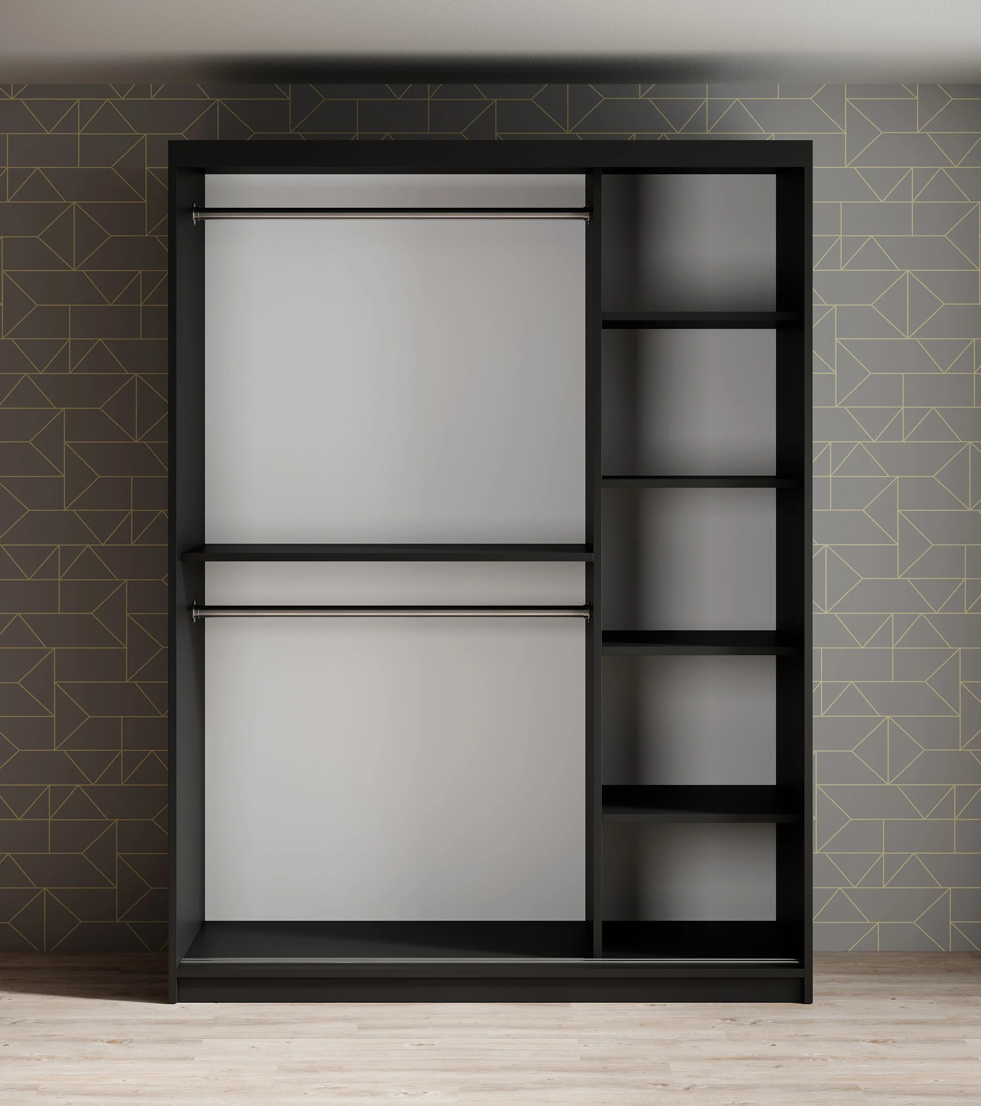 Mandalin - Kledingkast met schuifdeuren - Zwart - 150x62x200 cm - Image 3